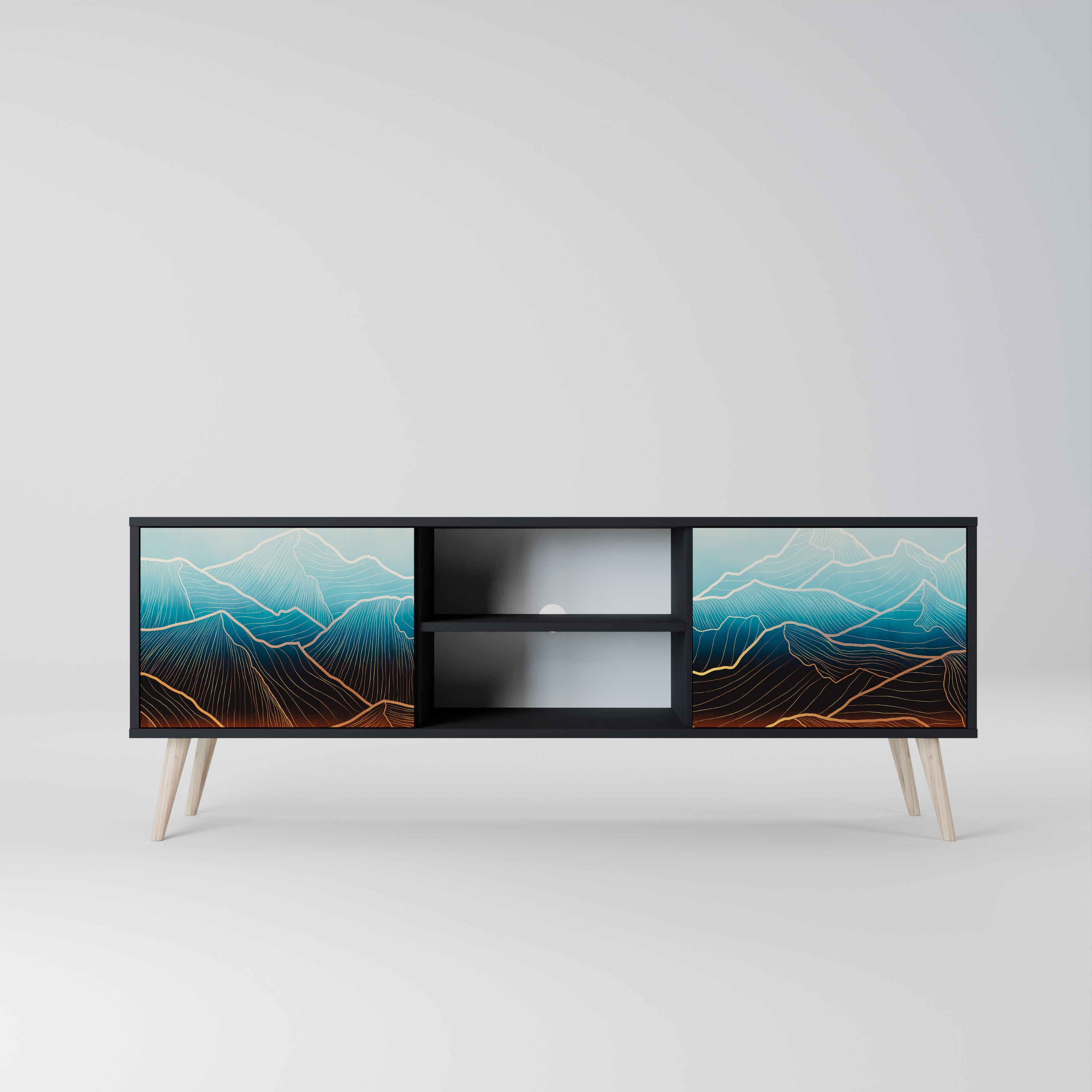 Mueble de TV de 2 puertas LUNAR SECRETS en acabado negro