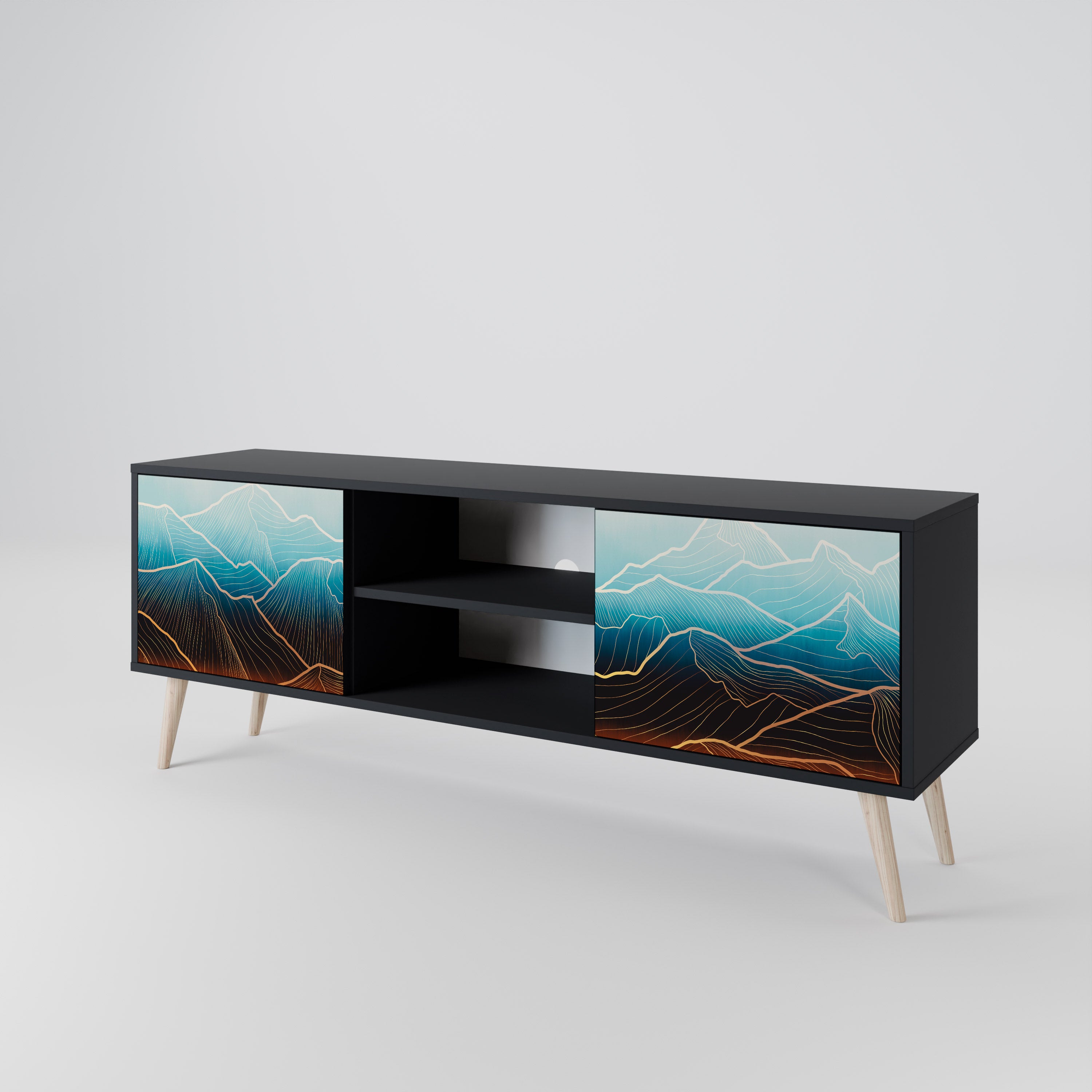 Mueble de TV de 2 puertas LUNAR SECRETS en acabado negro