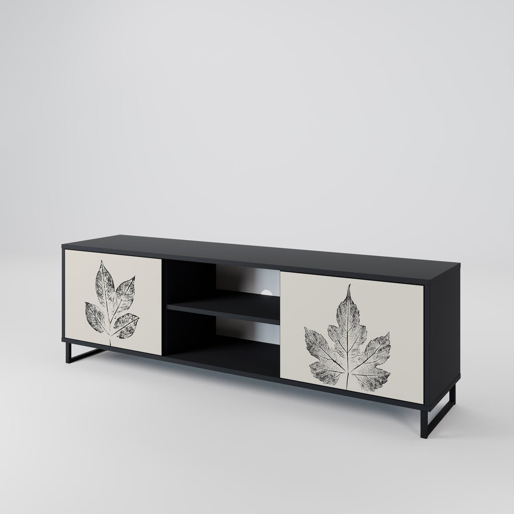 Mueble de TV de 2 puertas LEAFY STAMPS con acabado negro