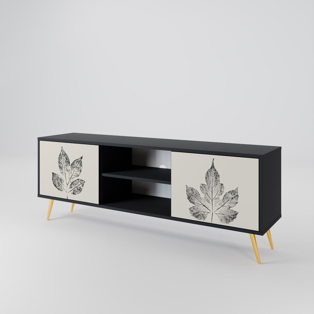 Mueble de TV de 2 puertas LEAFY STAMPS con acabado negro