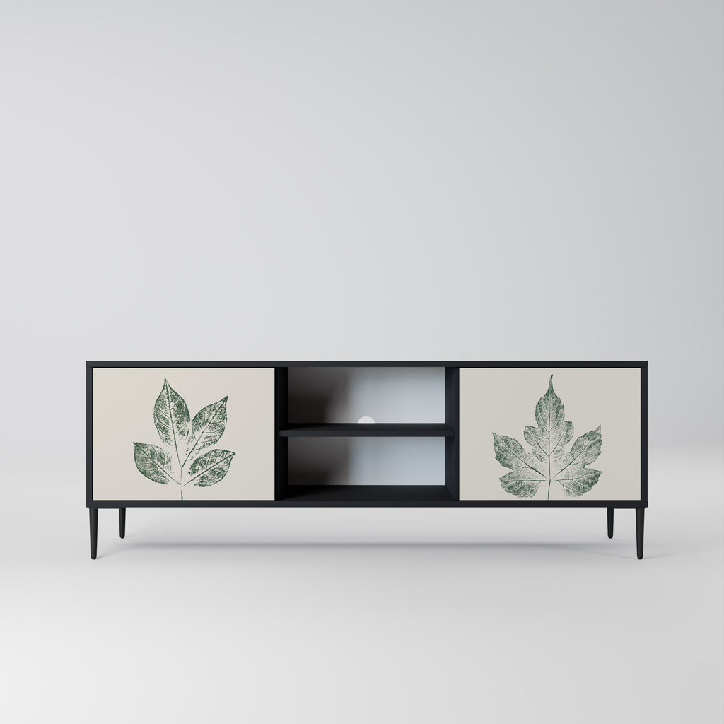 Mueble de TV de 2 puertas con acabado negro GREEN LEAFY STAMPS