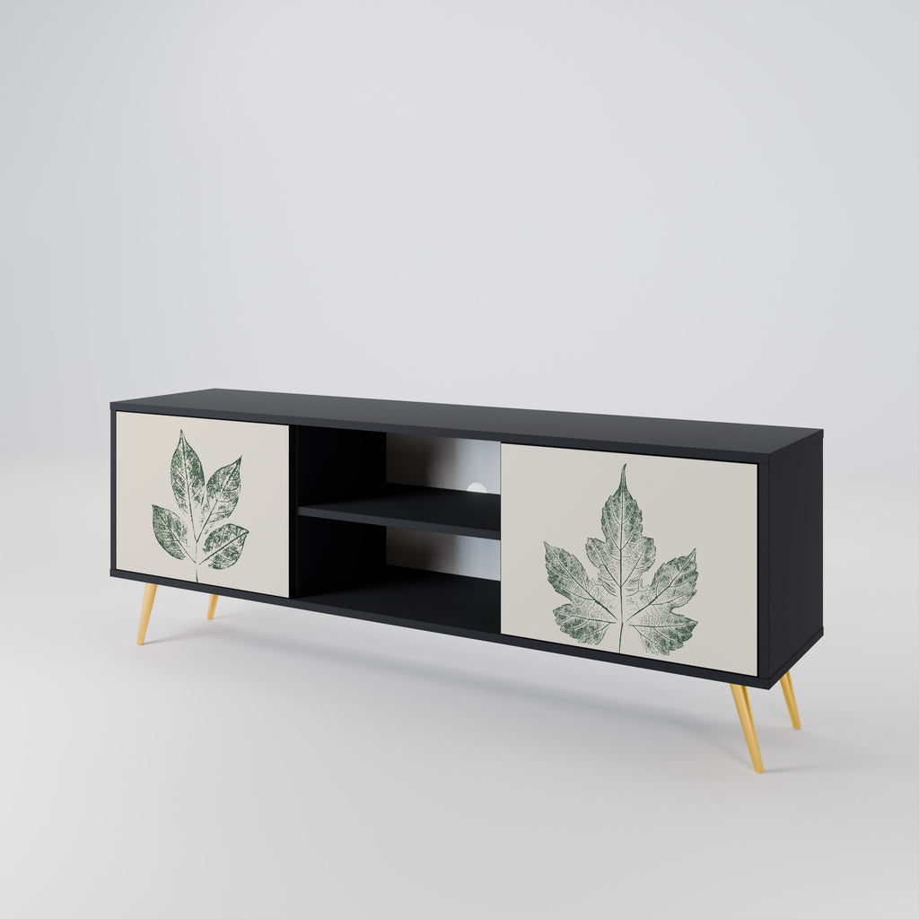 Mueble de TV de 2 puertas con acabado negro GREEN LEAFY STAMPS