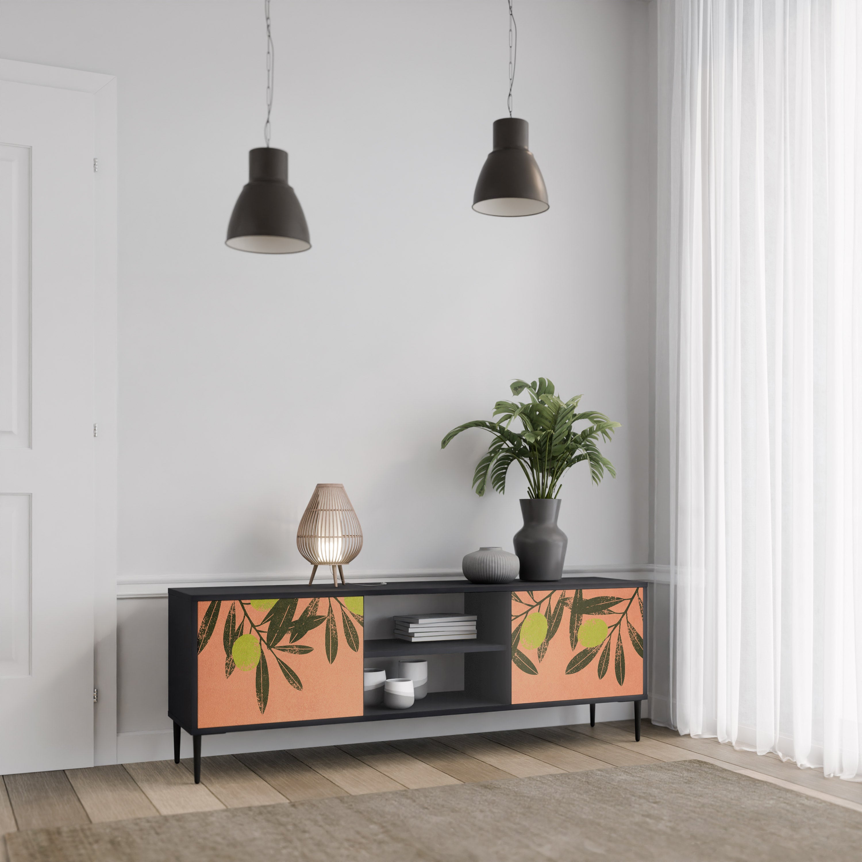 Mueble de TV de 2 puertas JUICY OLIVES con acabado negro