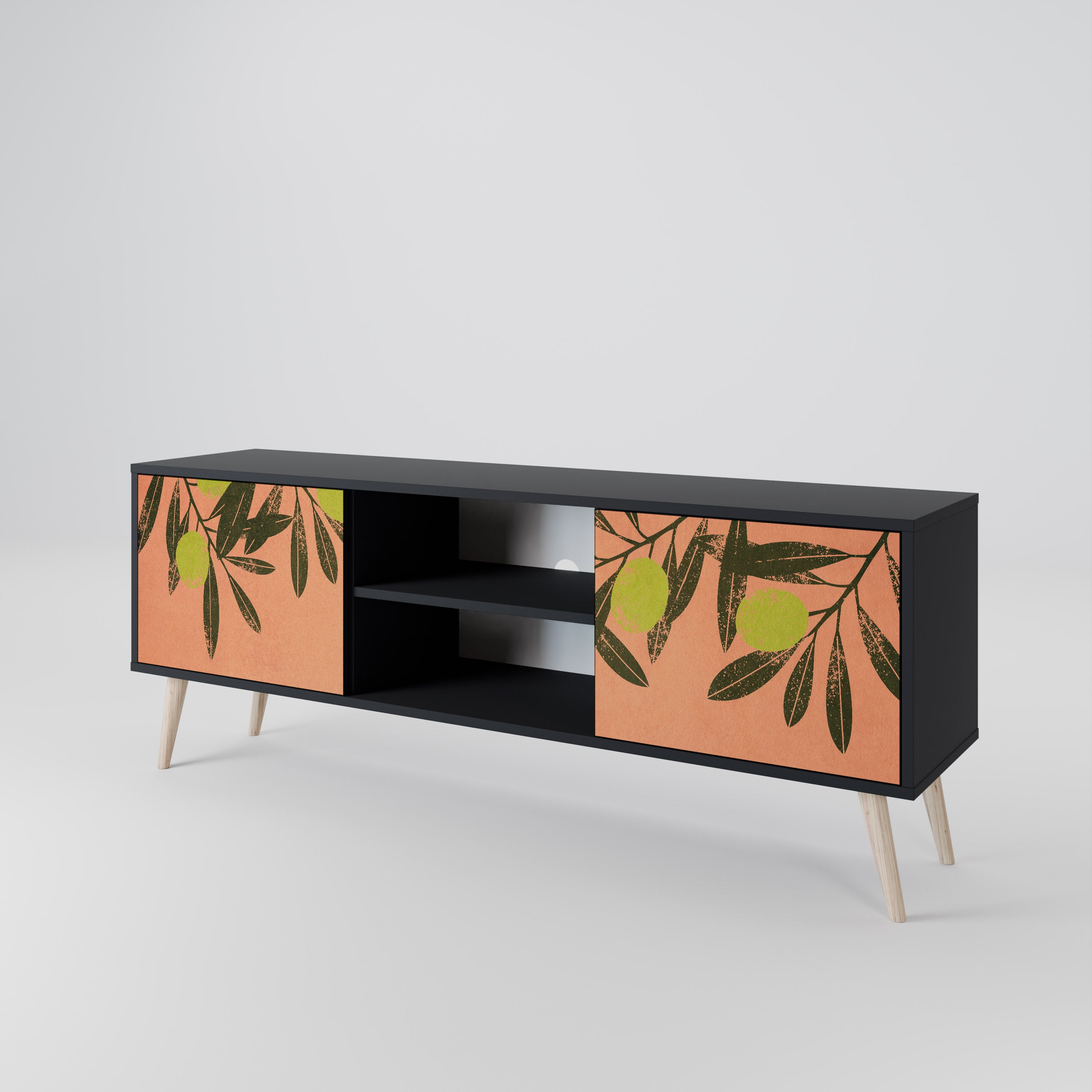 Mueble de TV de 2 puertas JUICY OLIVES con acabado negro