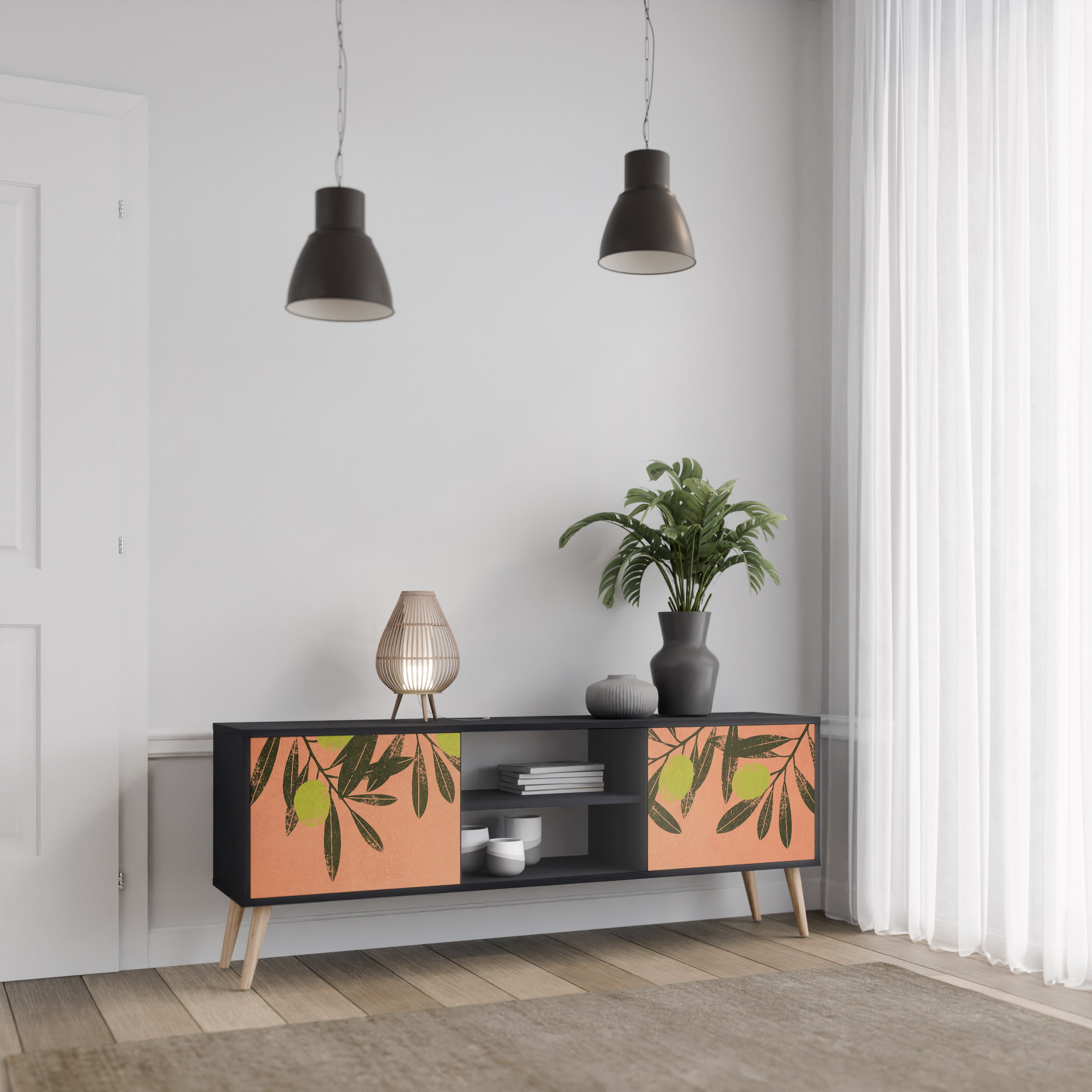 Mueble de TV de 2 puertas JUICY OLIVES con acabado negro
