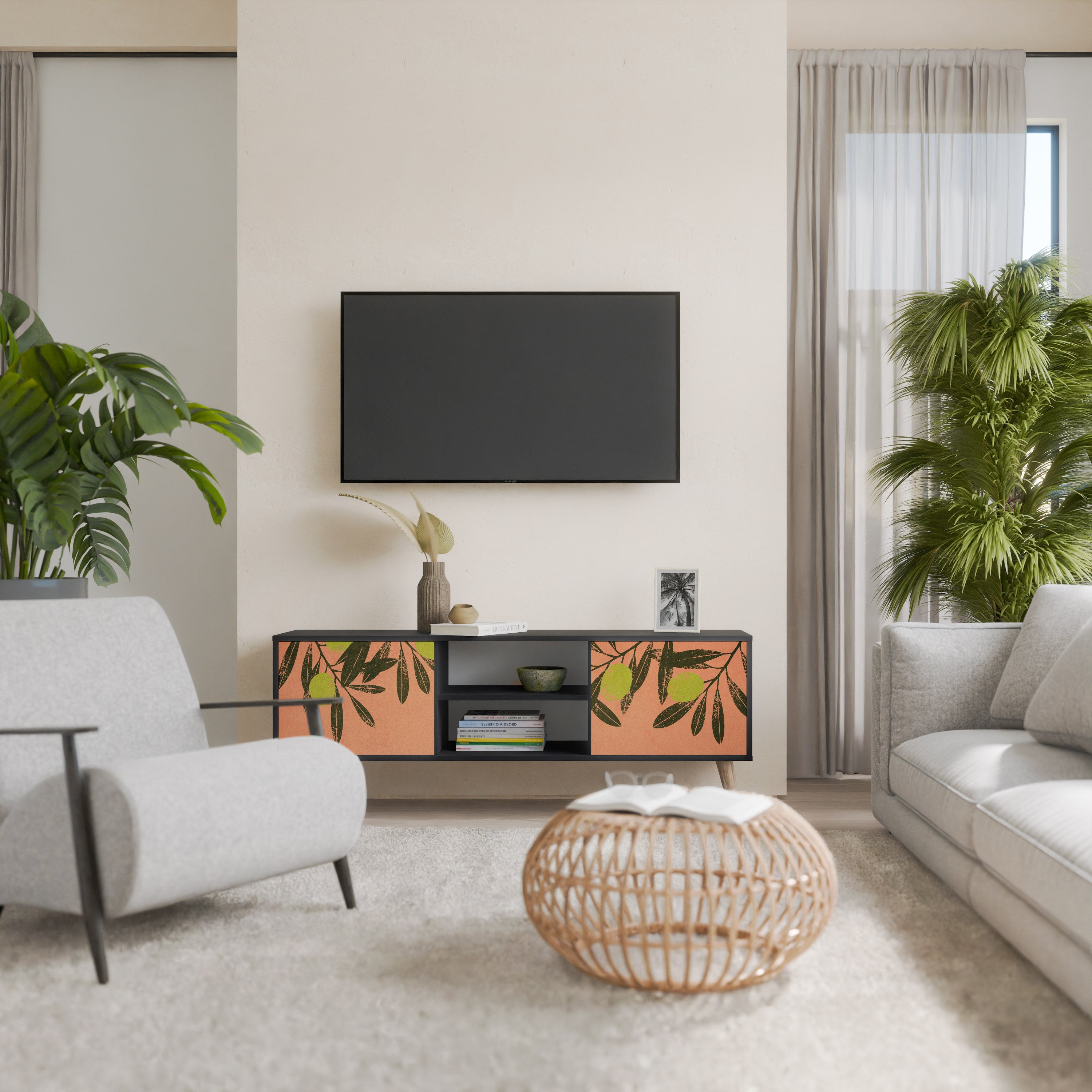 Mueble de TV de 2 puertas JUICY OLIVES con acabado negro