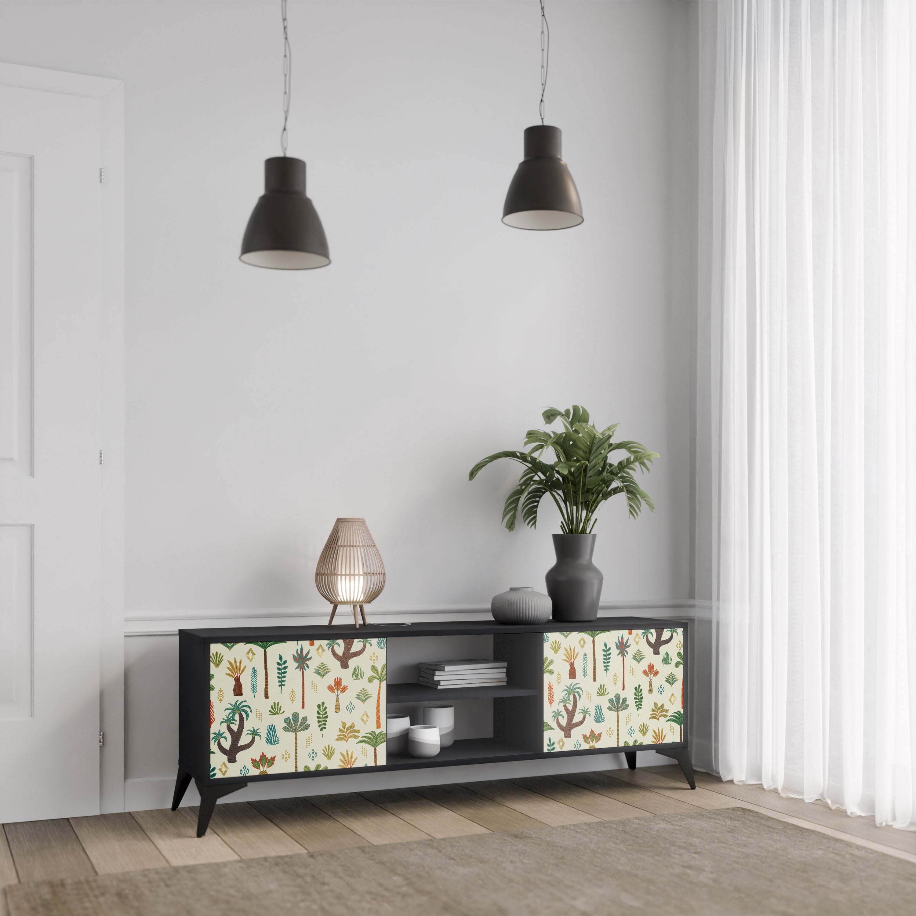 Mueble de TV de 2 puertas PALM SPRING con acabado negro