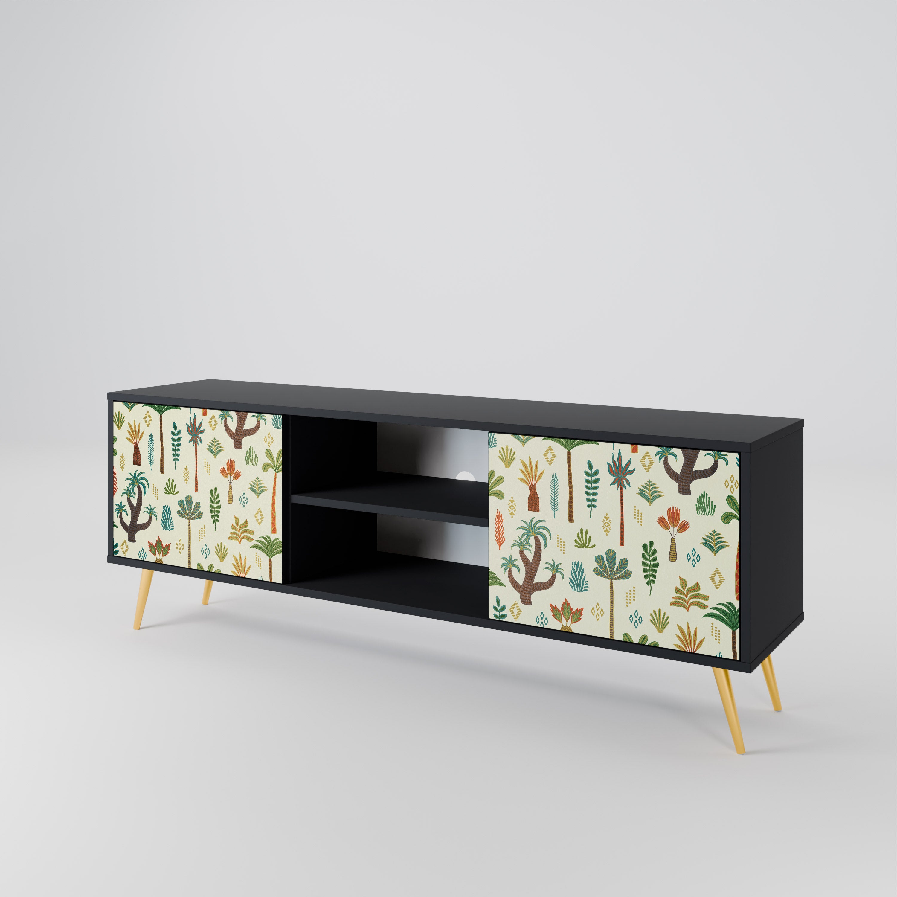Mueble de TV de 2 puertas PALM SPRING con acabado negro
