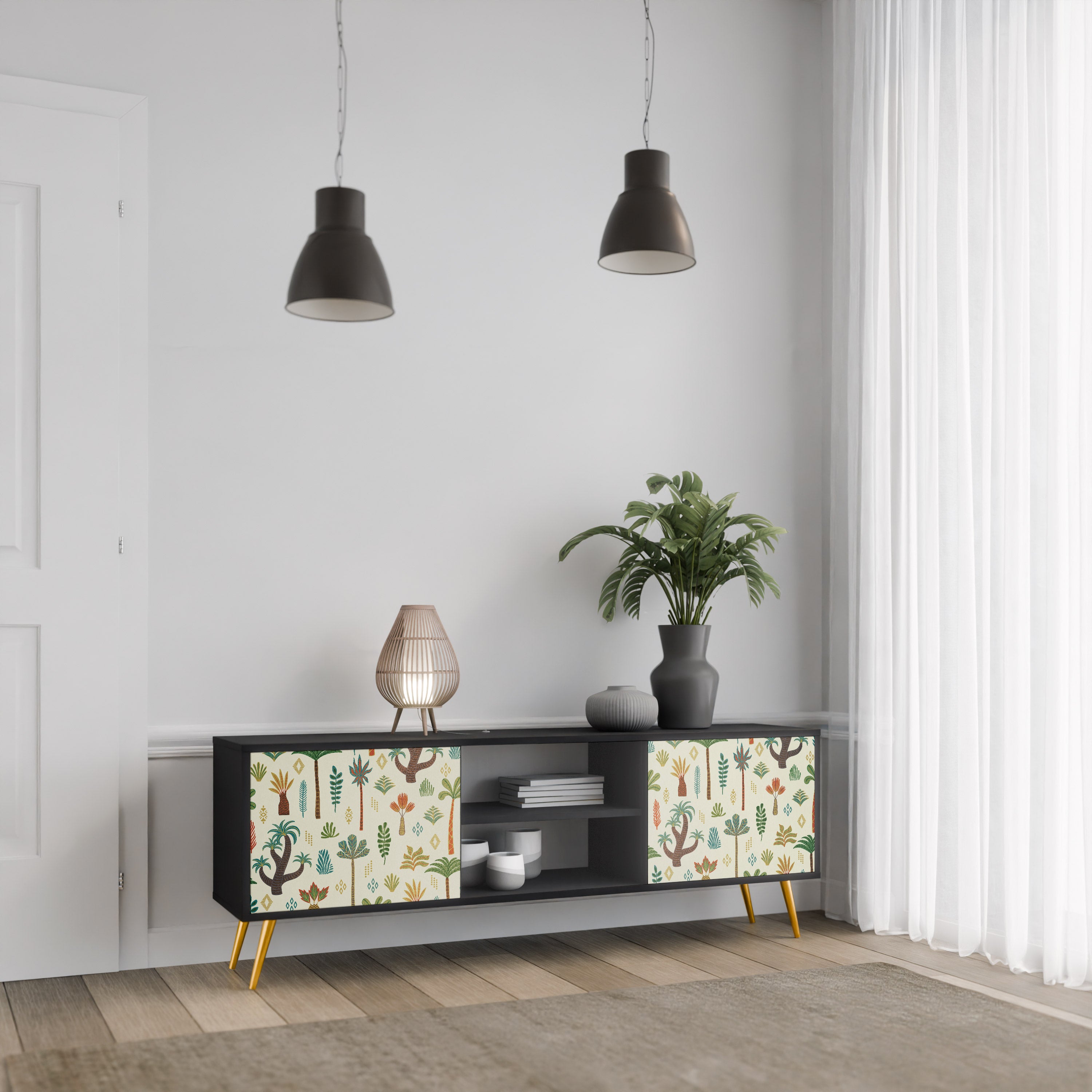 Mueble de TV de 2 puertas PALM SPRING con acabado negro