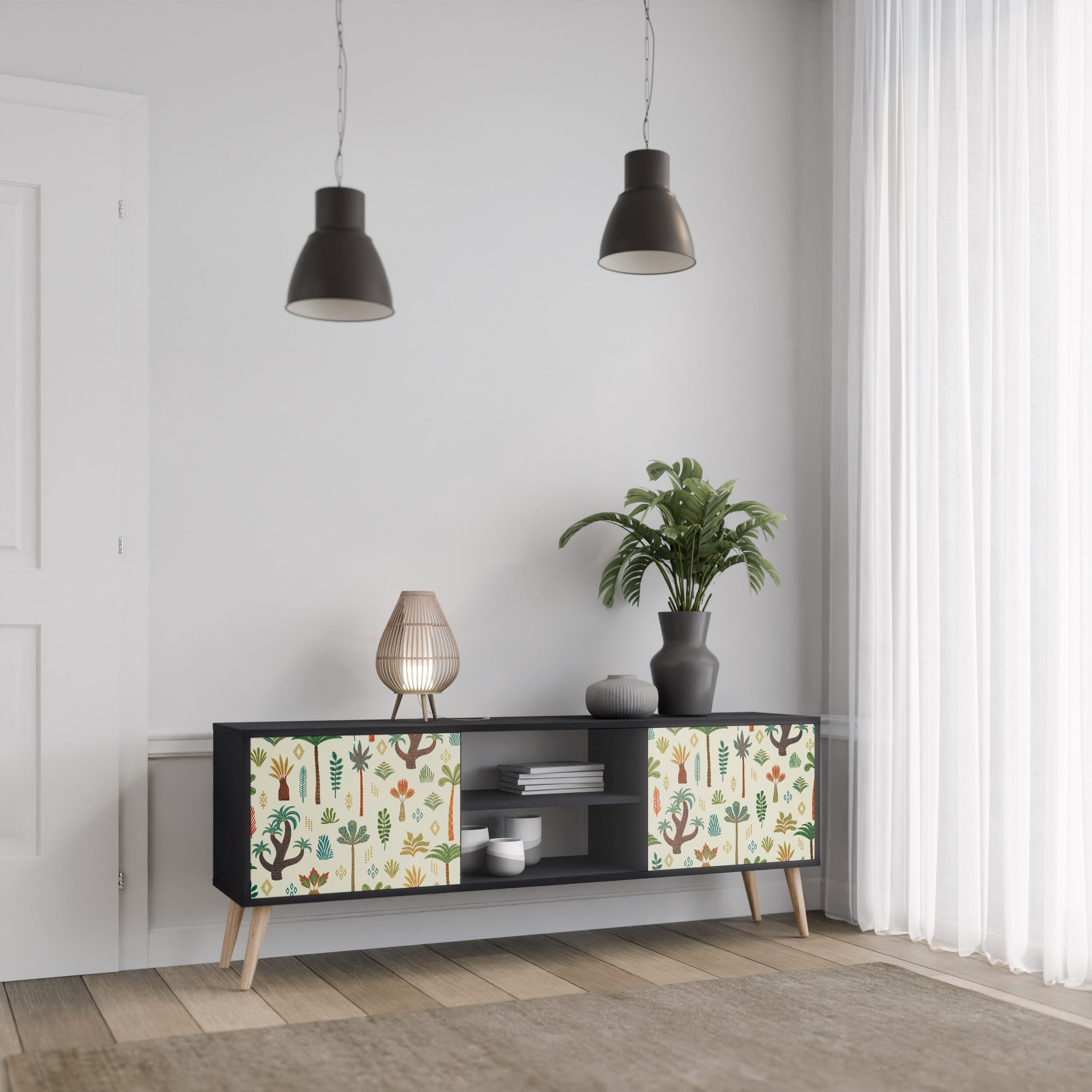 Mueble de TV de 2 puertas PALM SPRING con acabado negro