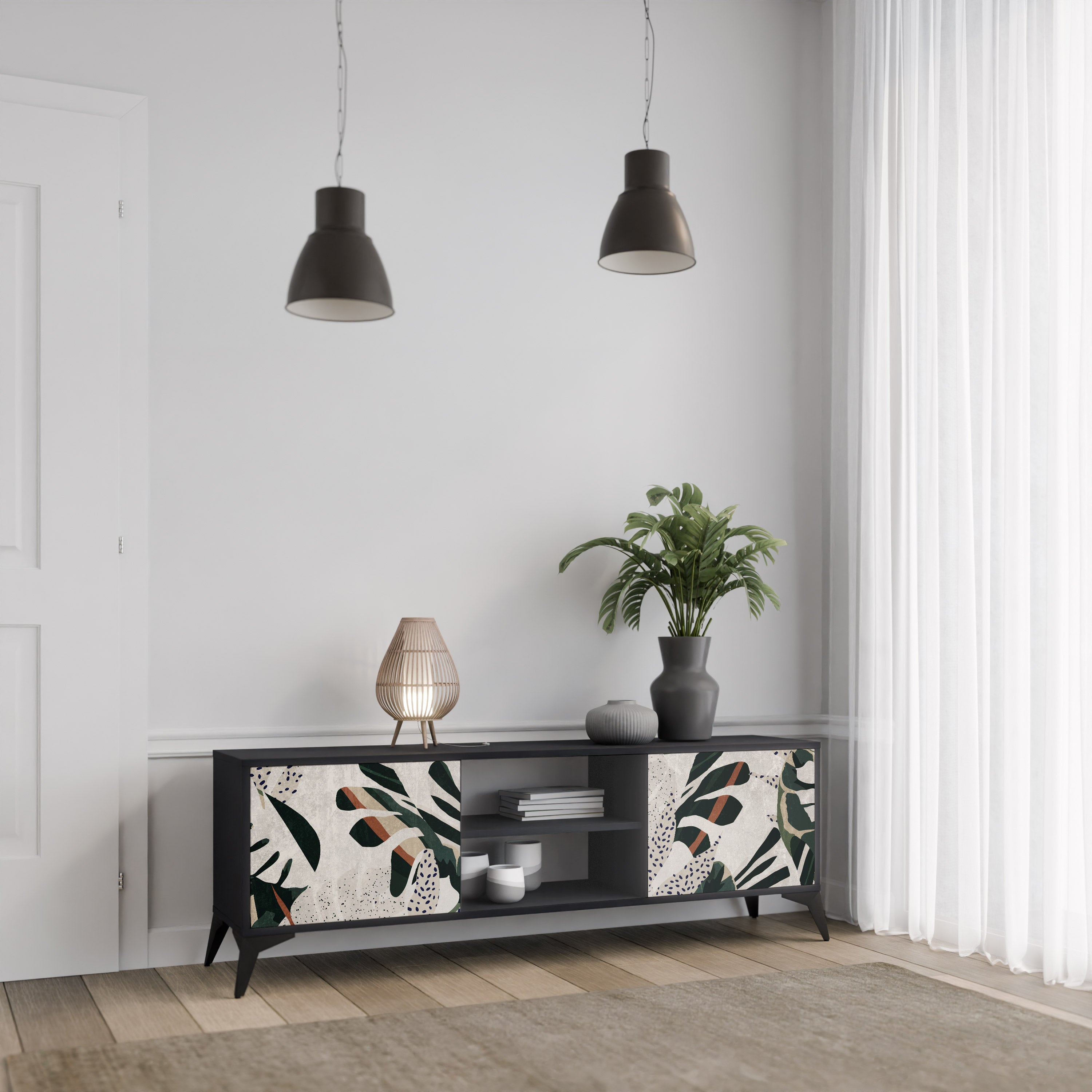 Mueble de TV de 2 puertas VERDURE FORMATION en acabado negro