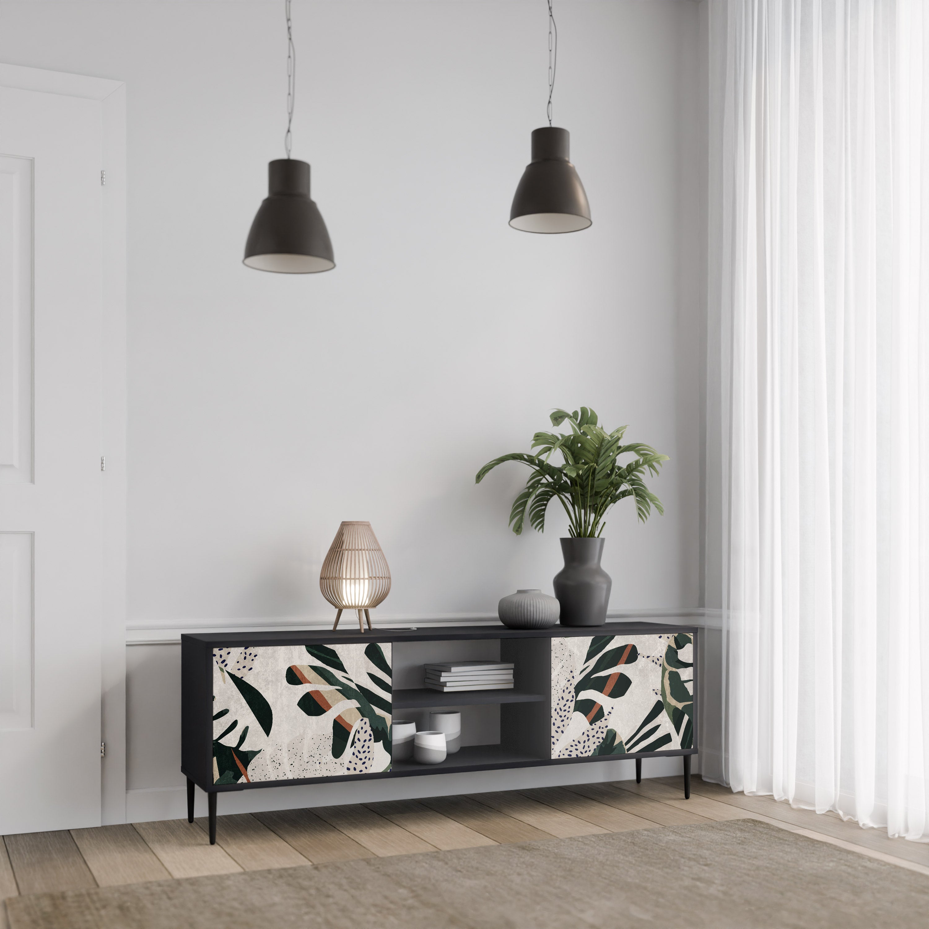 Mueble de TV de 2 puertas VERDURE FORMATION en acabado negro