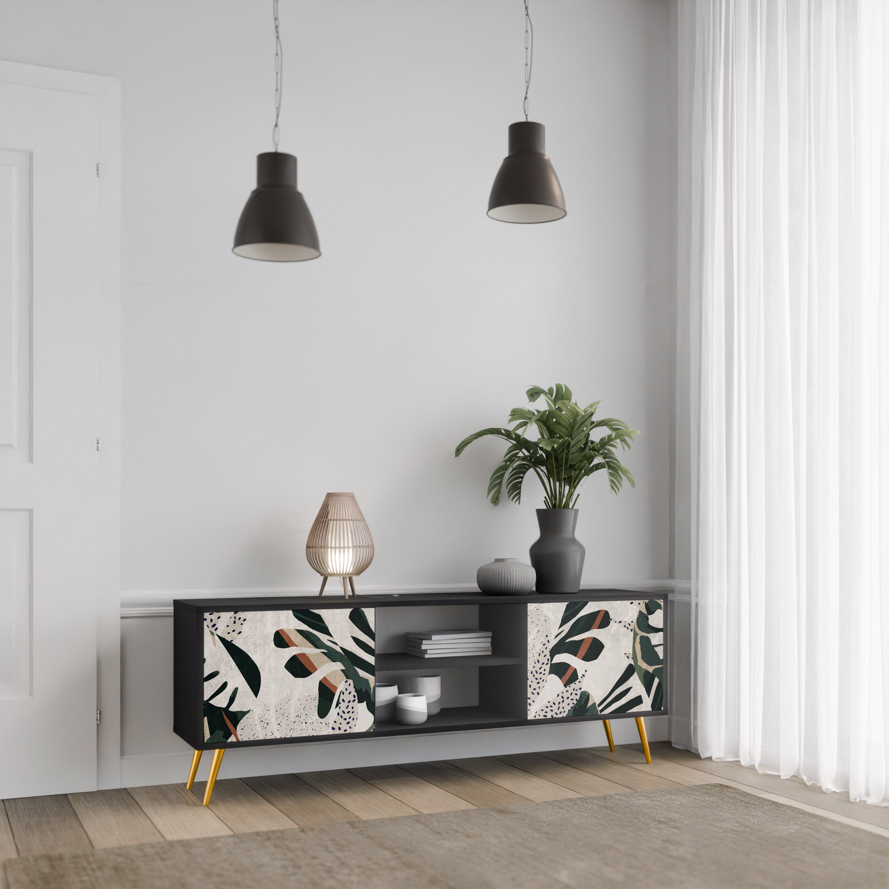 Mueble de TV de 2 puertas VERDURE FORMATION en acabado negro