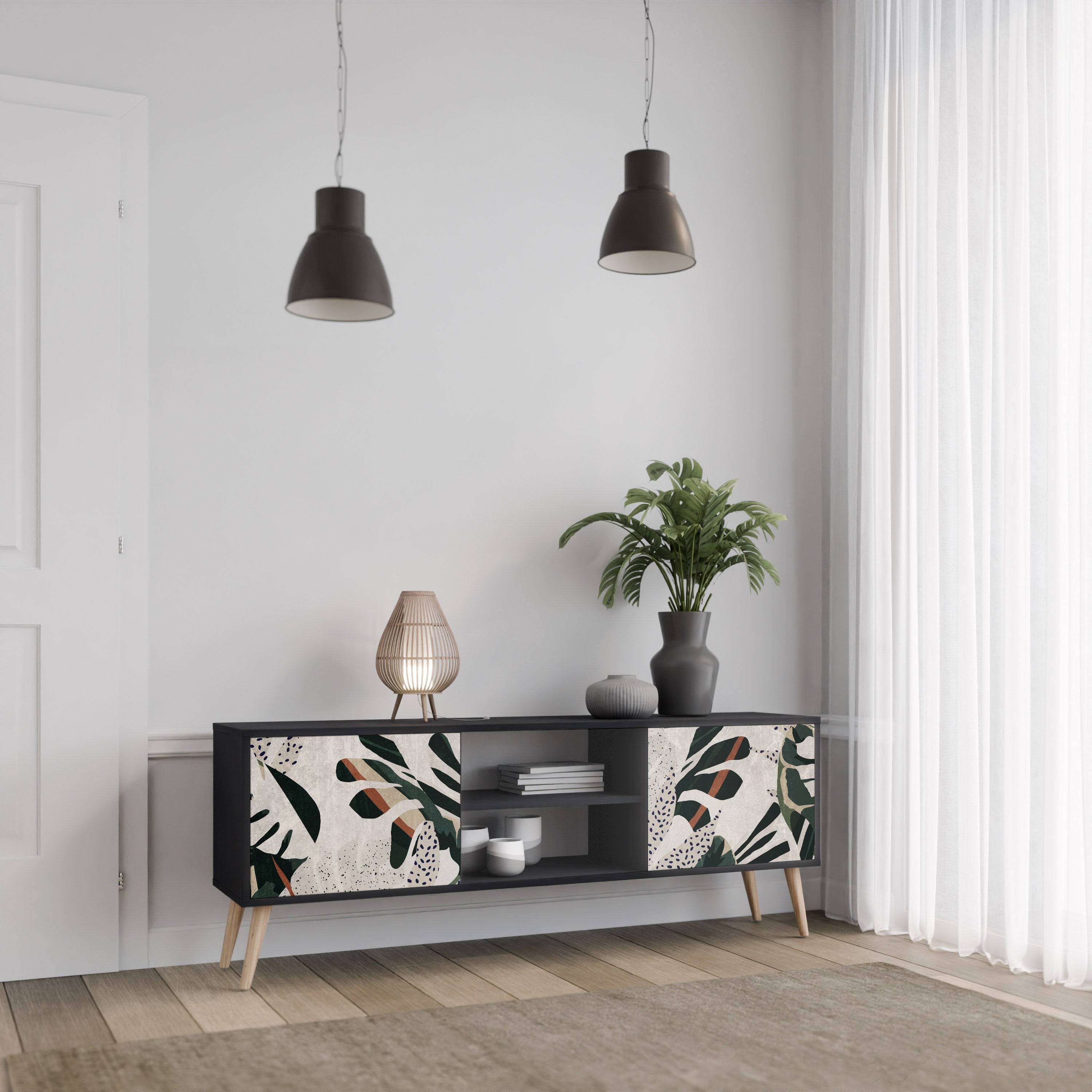 Mueble de TV de 2 puertas VERDURE FORMATION en acabado negro