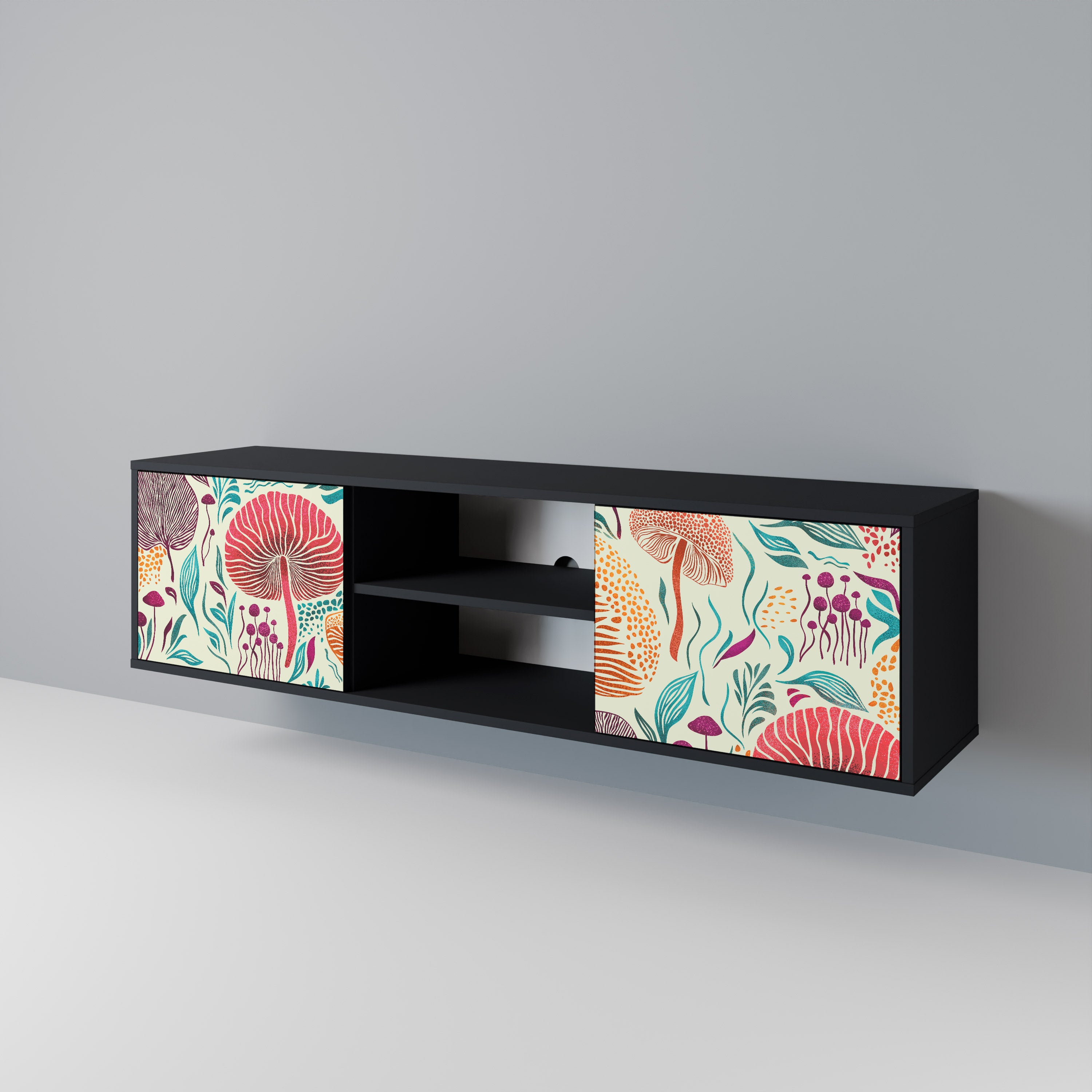 Mueble de TV FUNGUS FANTASY de 2 puertas con acabado negro