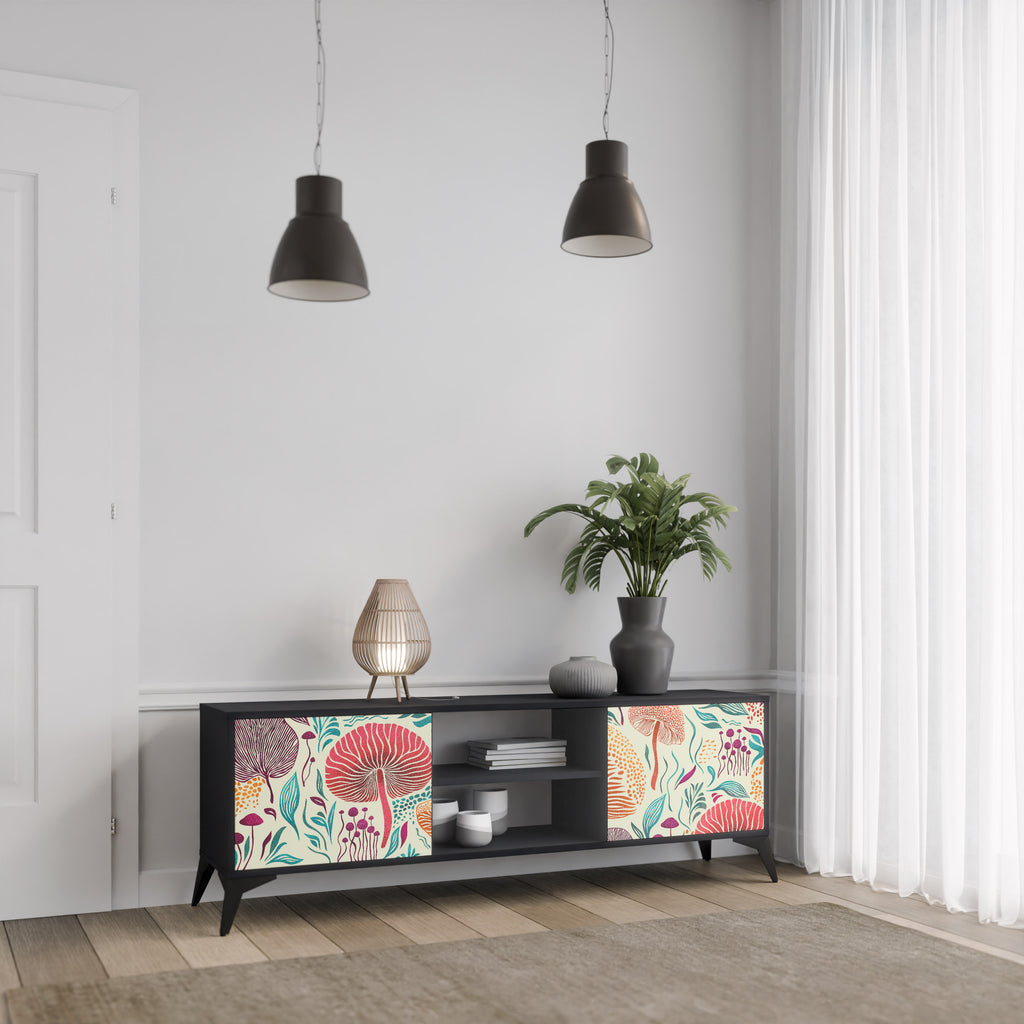 Mueble de TV FUNGUS FANTASY de 2 puertas con acabado negro