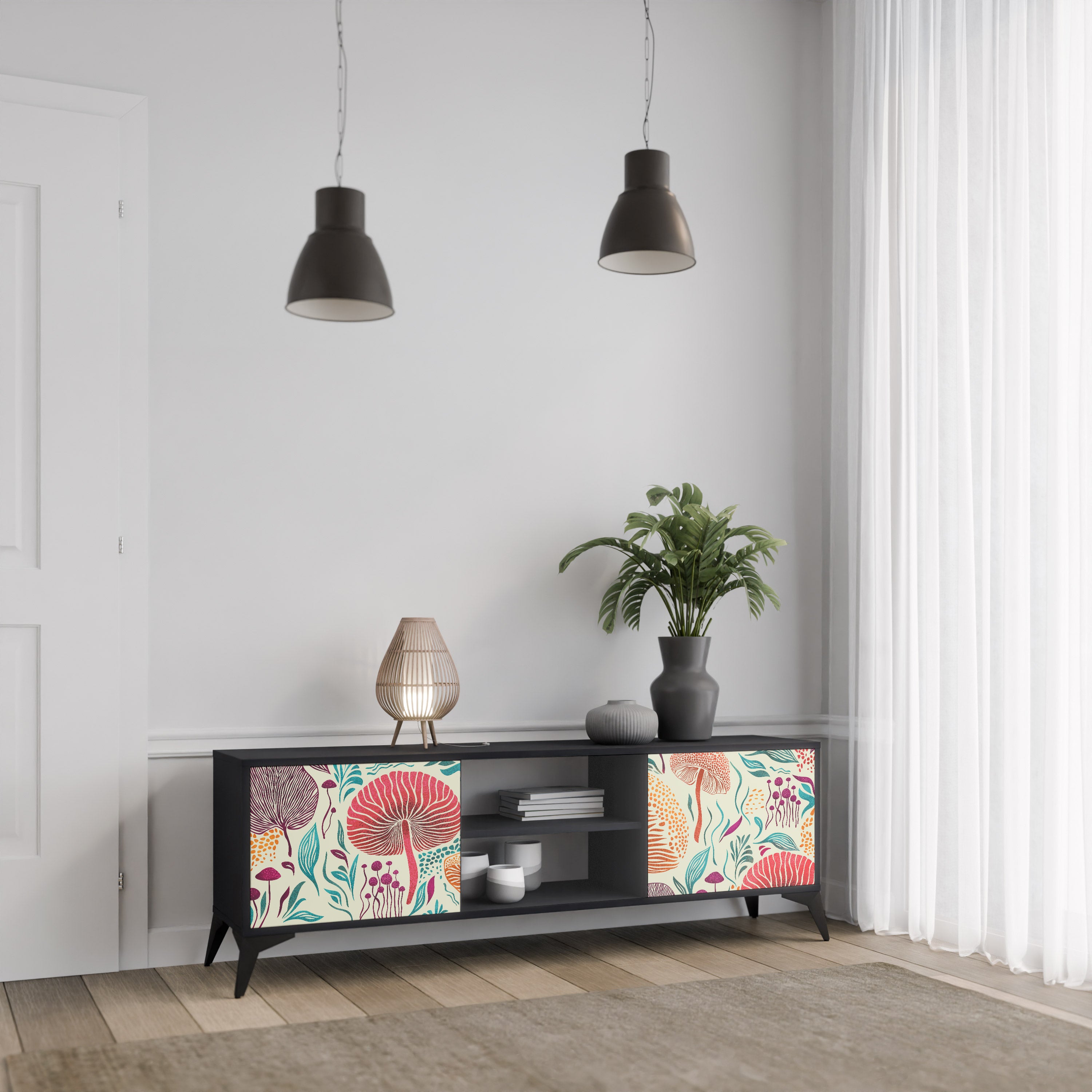 Mueble de TV FUNGUS FANTASY de 2 puertas con acabado negro