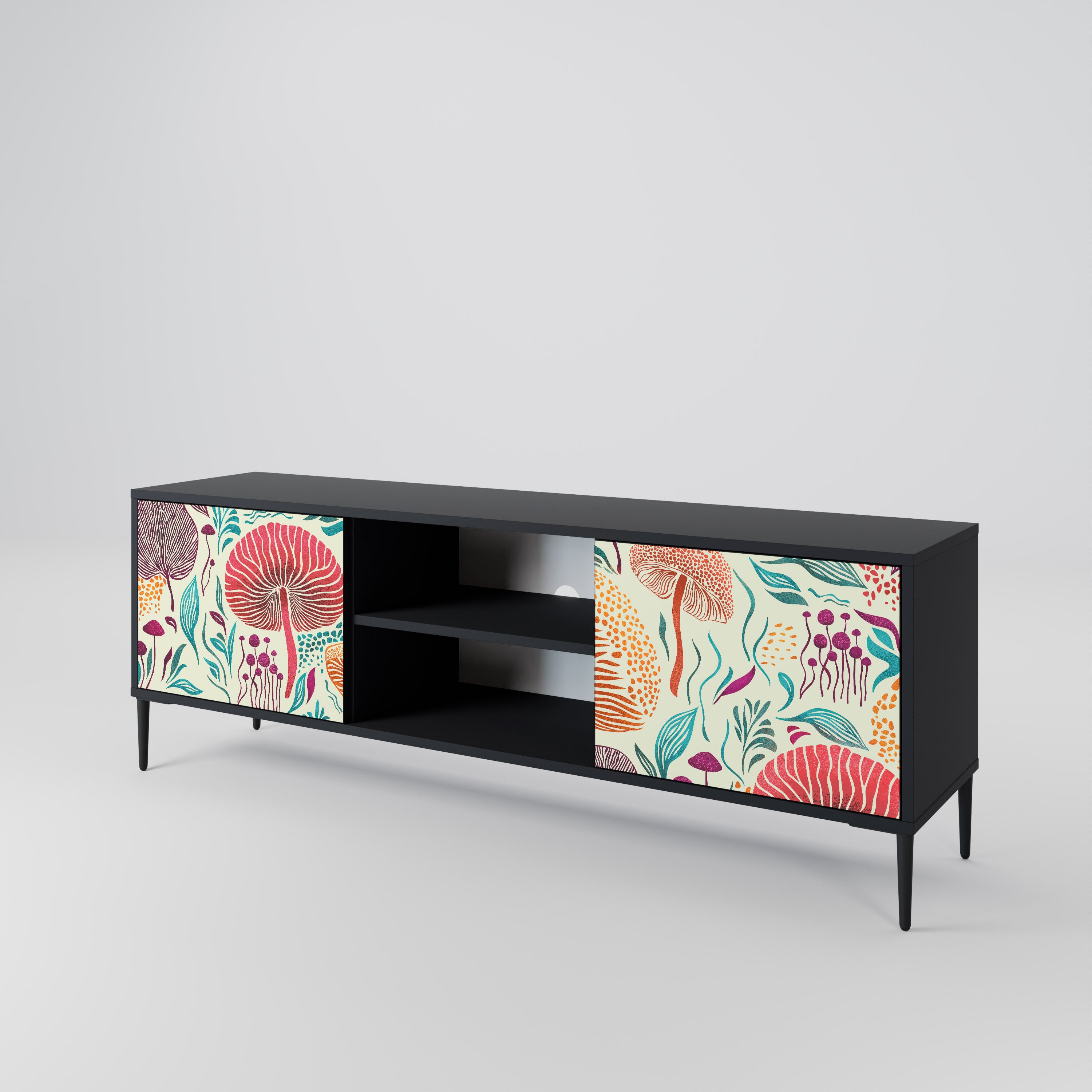 Mueble de TV FUNGUS FANTASY de 2 puertas con acabado negro