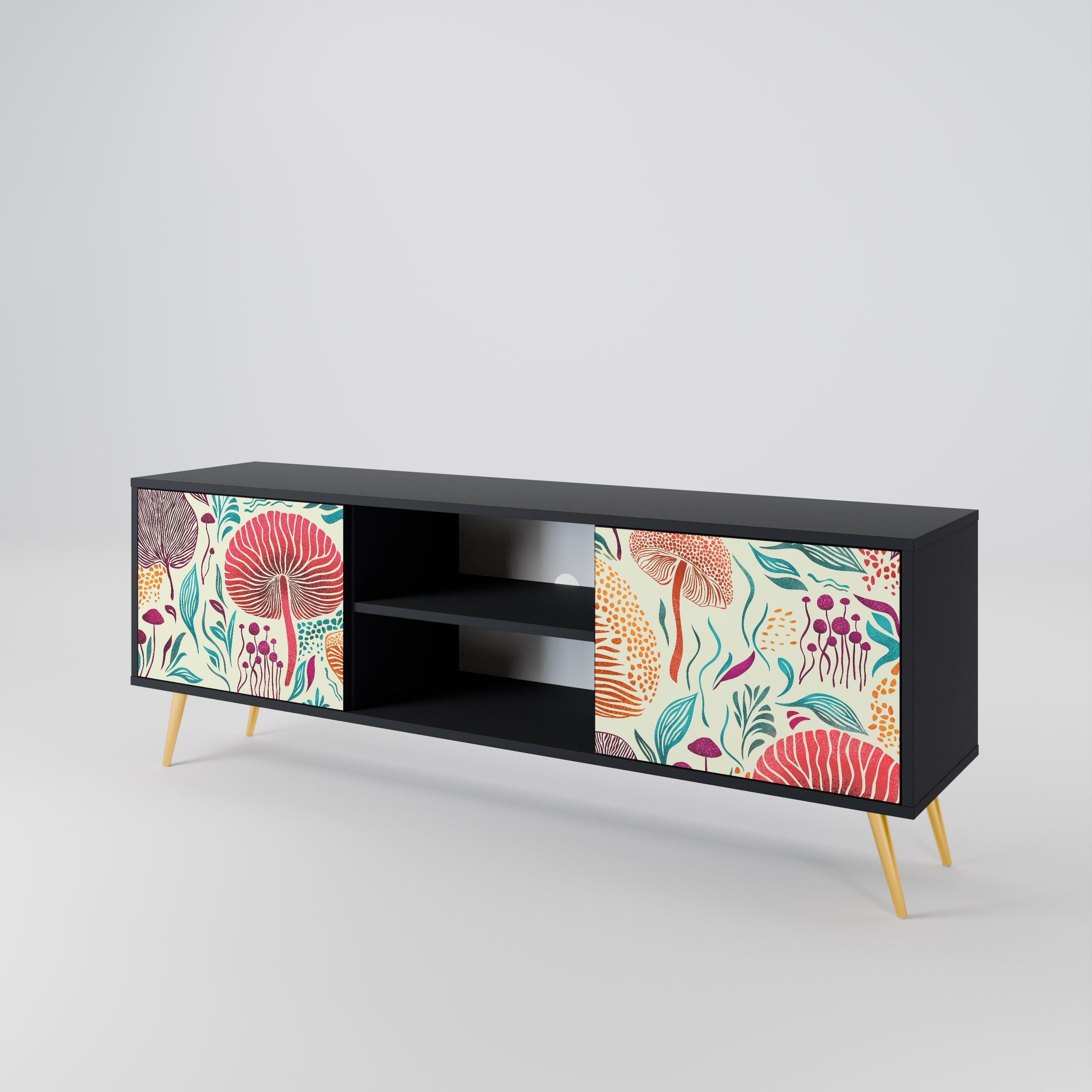 Mueble de TV FUNGUS FANTASY de 2 puertas con acabado negro