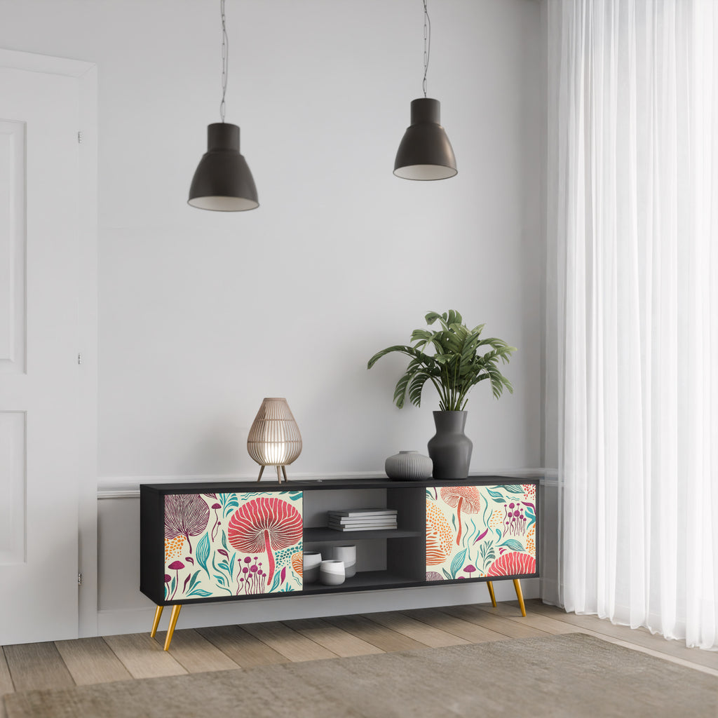 Mueble de TV FUNGUS FANTASY de 2 puertas con acabado negro
