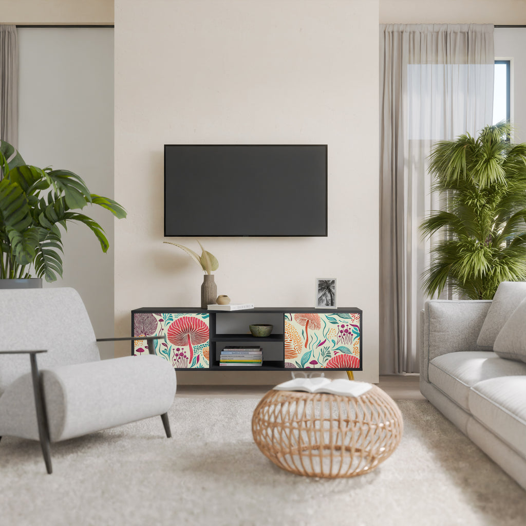 Mueble de TV FUNGUS FANTASY de 2 puertas con acabado negro