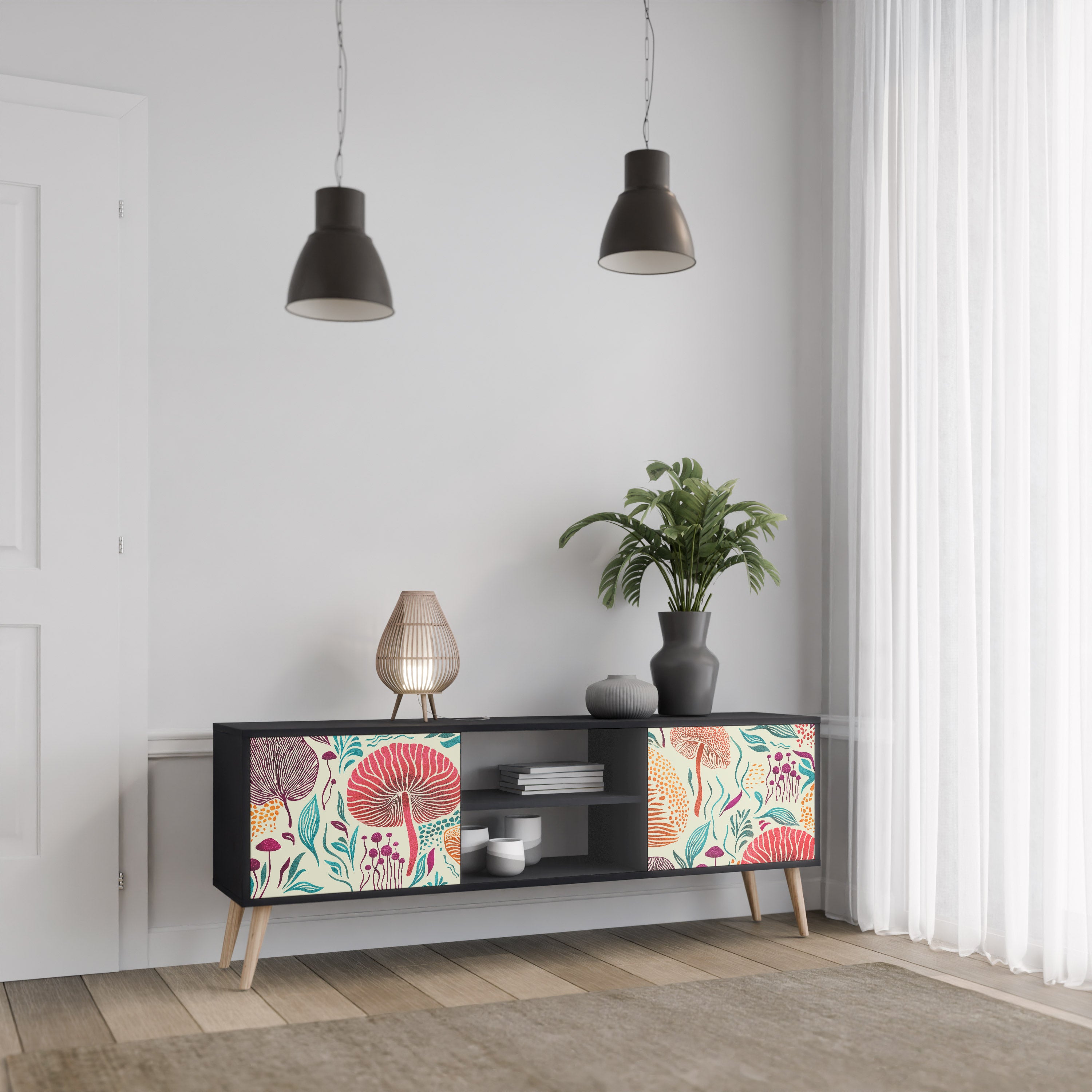 Mueble de TV FUNGUS FANTASY de 2 puertas con acabado negro