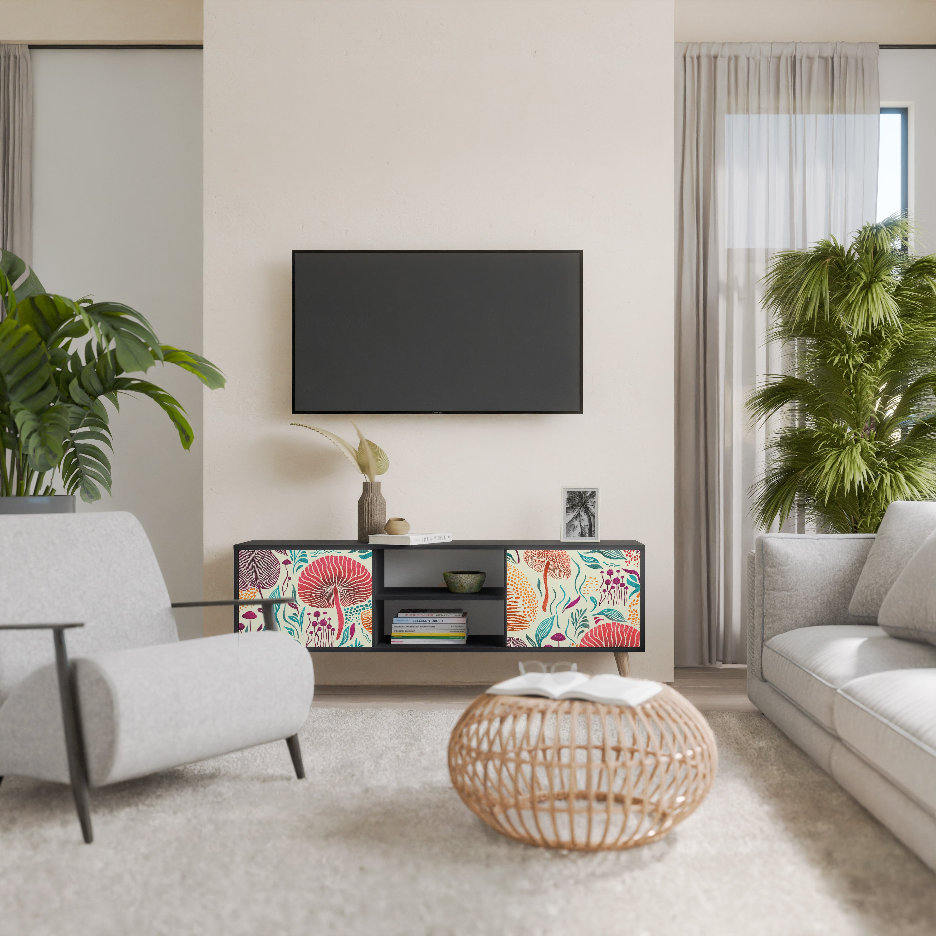 Mueble de TV FUNGUS FANTASY de 2 puertas con acabado negro