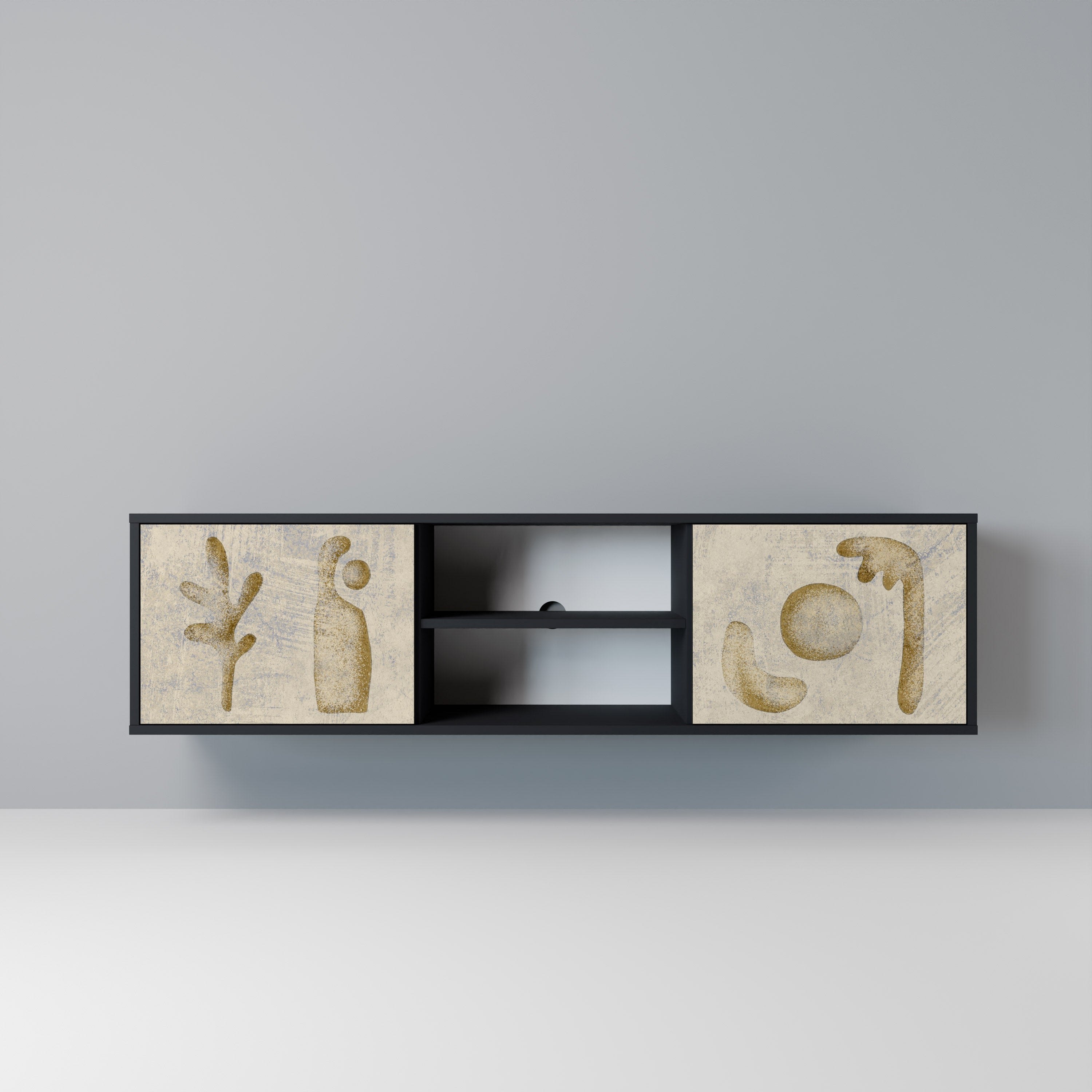 Mueble de TV de 2 puertas SAND SCULPTURES en acabado negro