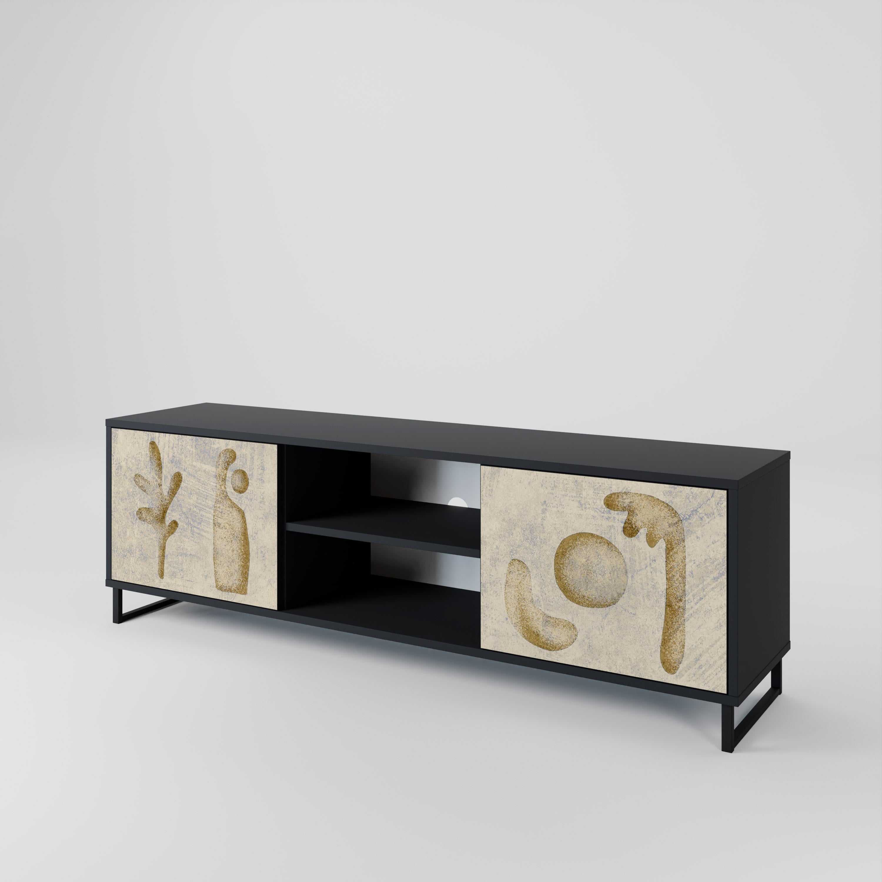 Mueble de TV de 2 puertas SAND SCULPTURES en acabado negro