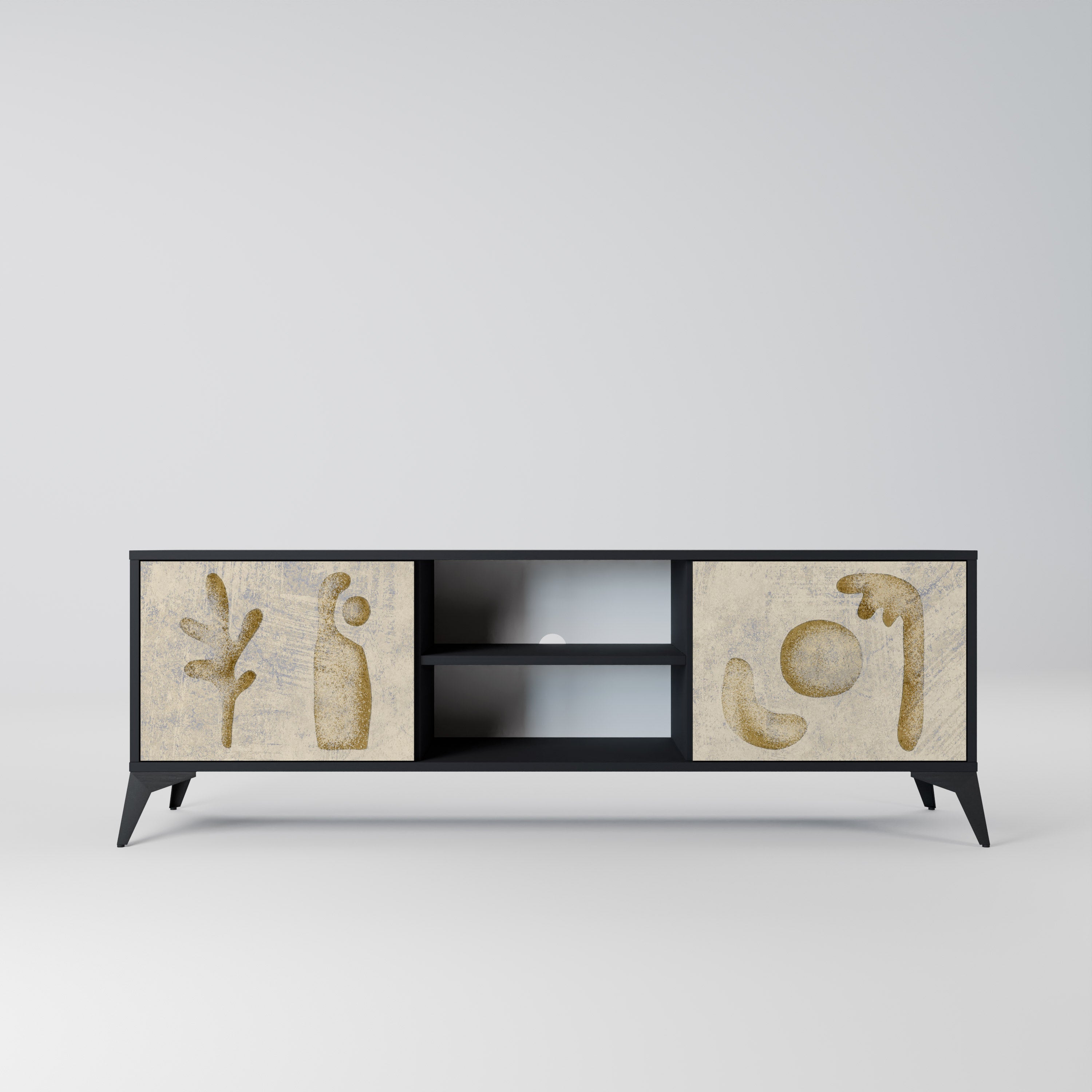 Mueble de TV de 2 puertas SAND SCULPTURES en acabado negro