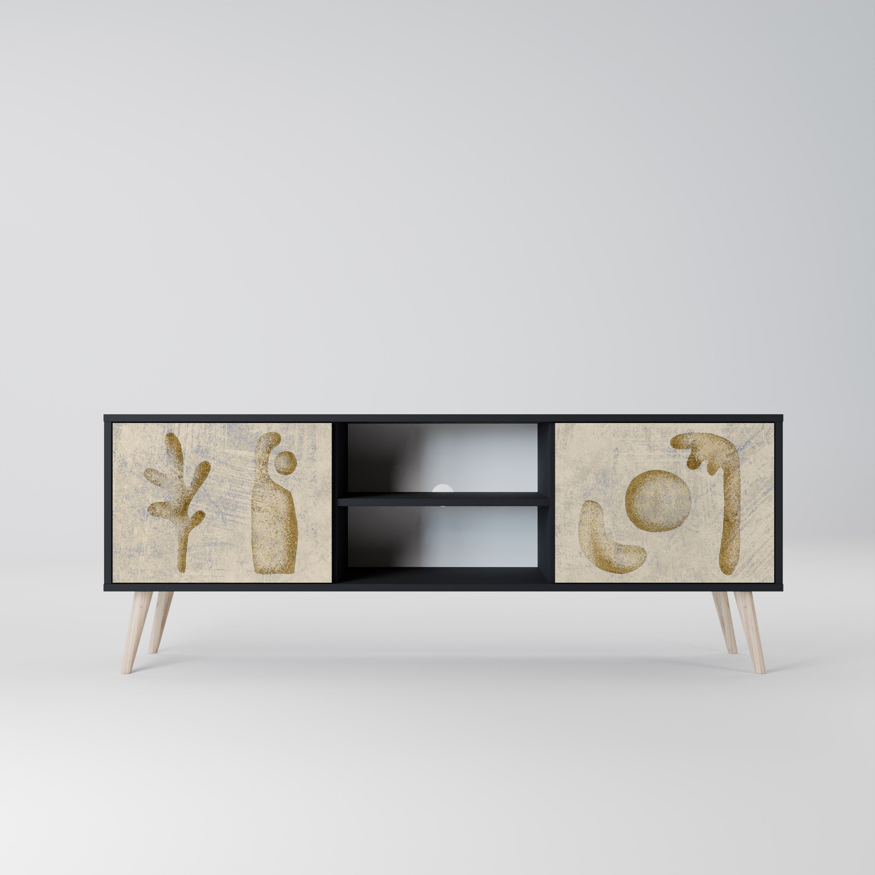 Mueble de TV de 2 puertas SAND SCULPTURES en acabado negro