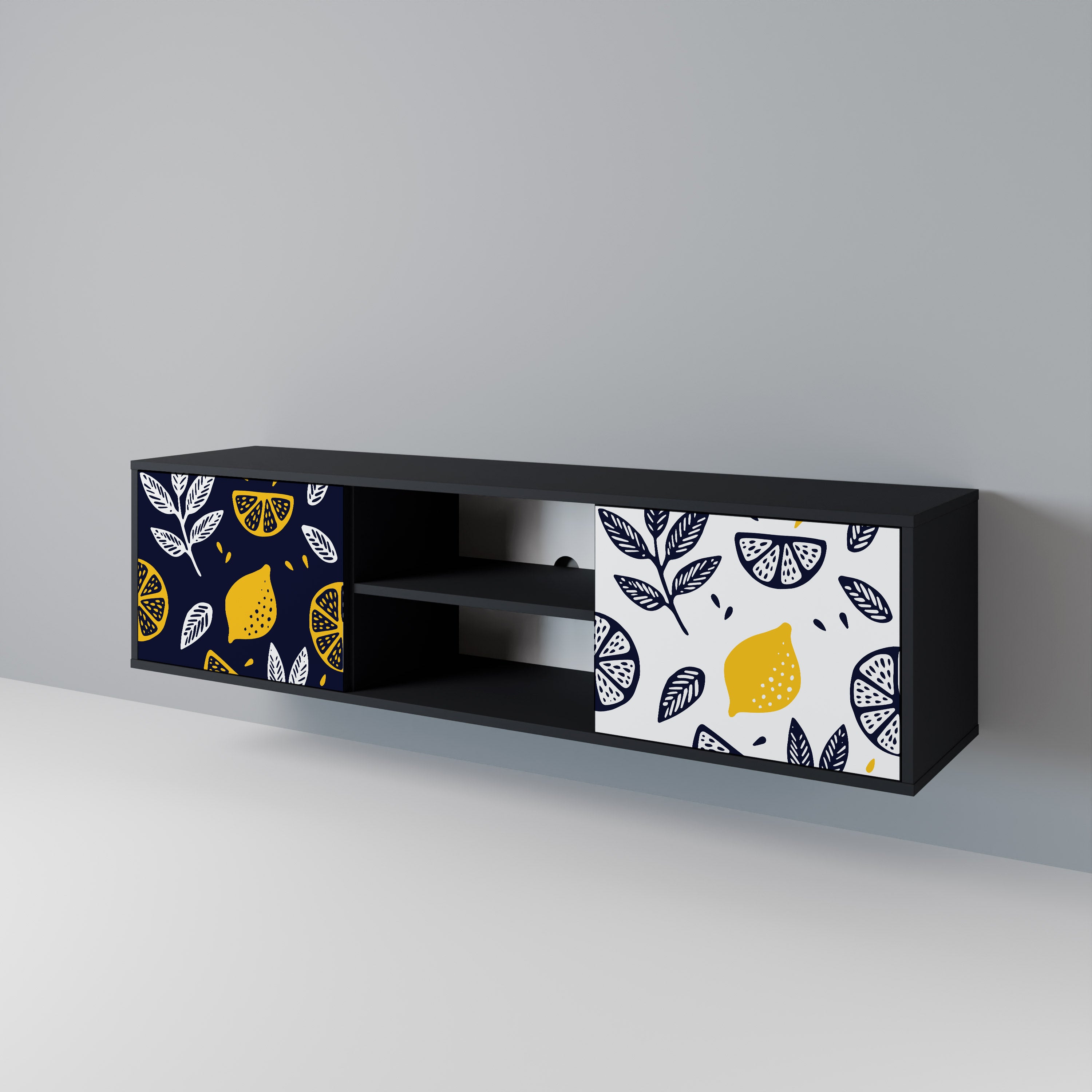 Mueble de TV de 2 puertas CITRUS BLACK AND WHITE con acabado negro