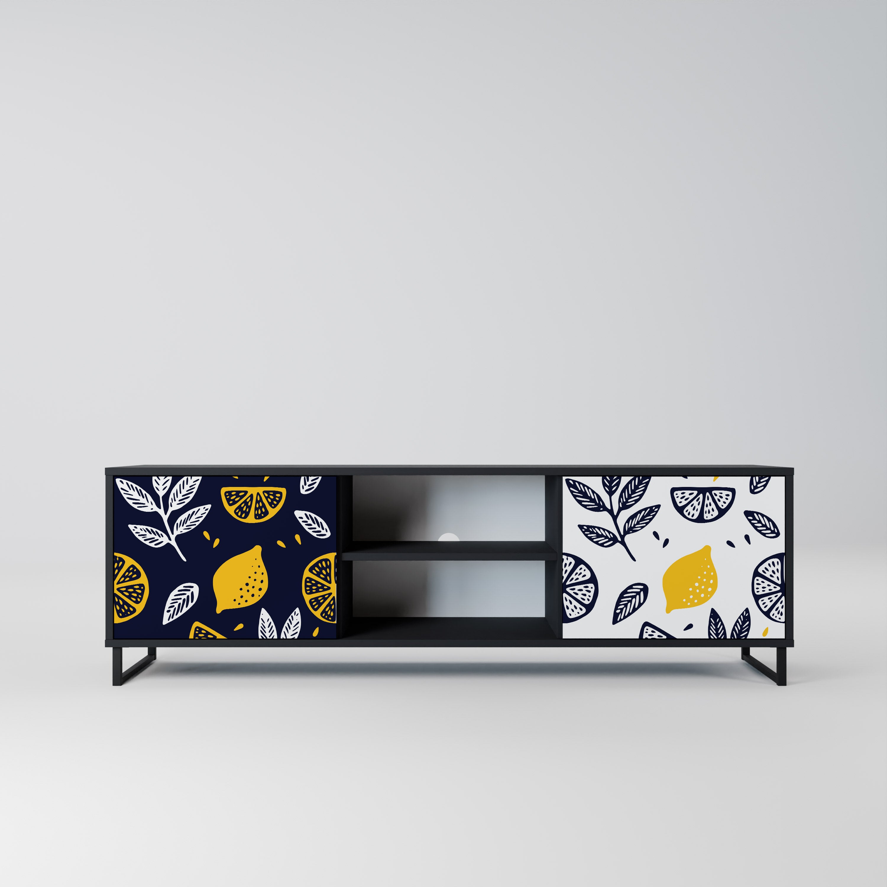 Mueble de TV de 2 puertas CITRUS BLACK AND WHITE con acabado negro