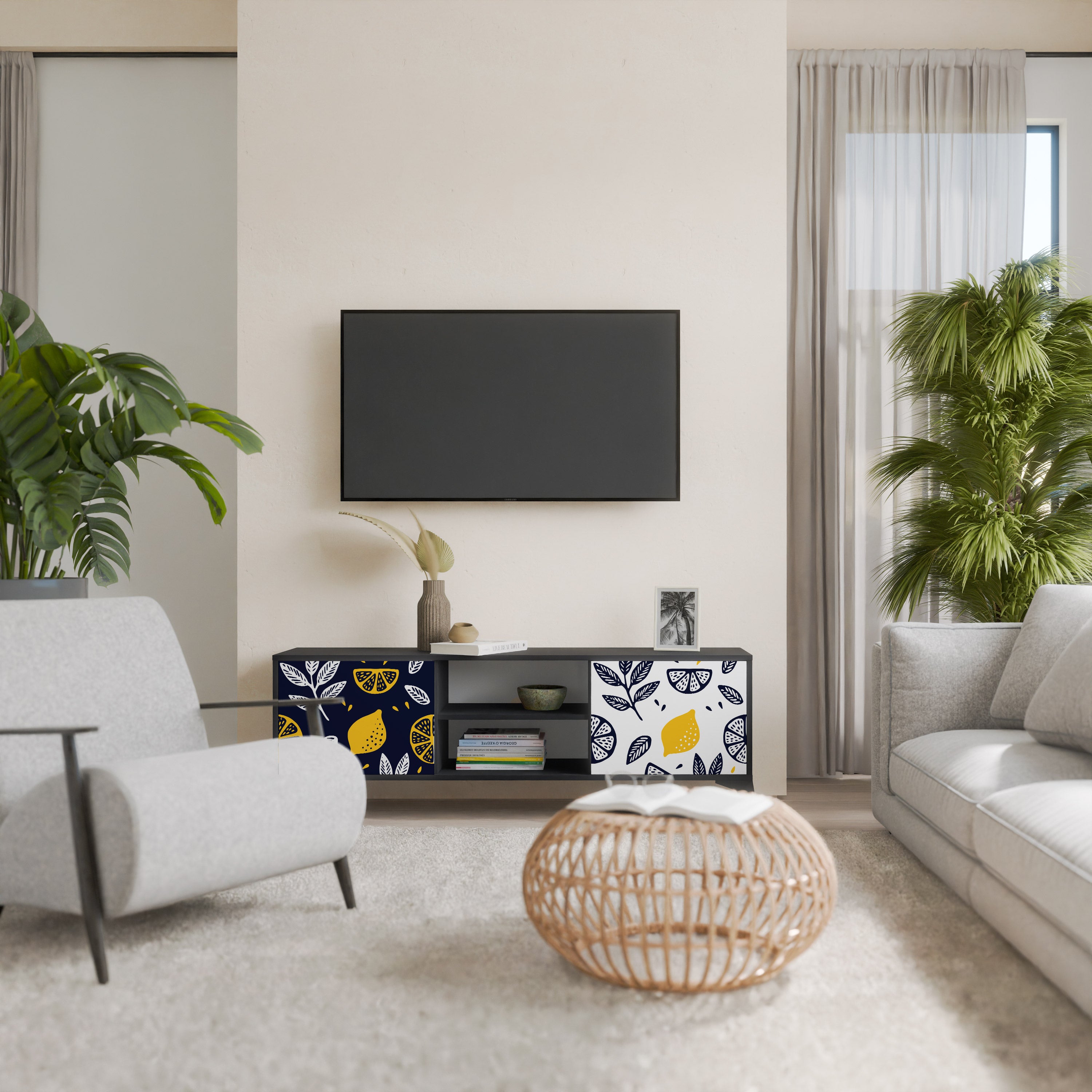 Mueble de TV de 2 puertas CITRUS BLACK AND WHITE con acabado negro