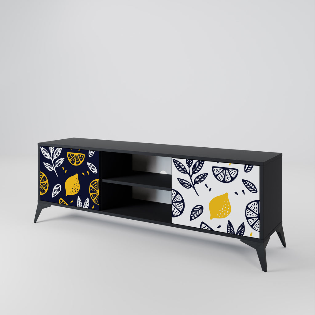 Mueble de TV de 2 puertas CITRUS BLACK AND WHITE con acabado negro