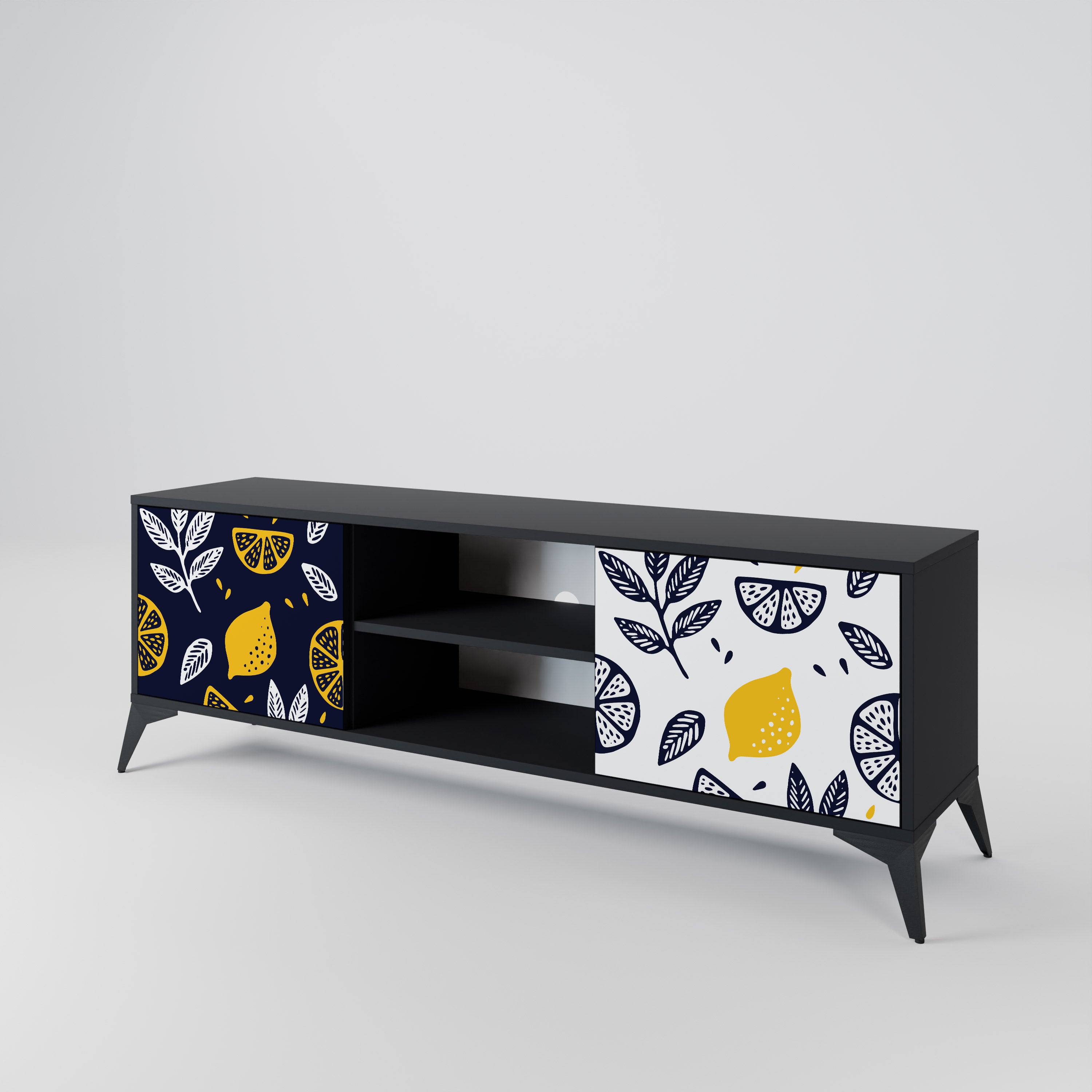 Mueble de TV de 2 puertas CITRUS BLACK AND WHITE con acabado negro