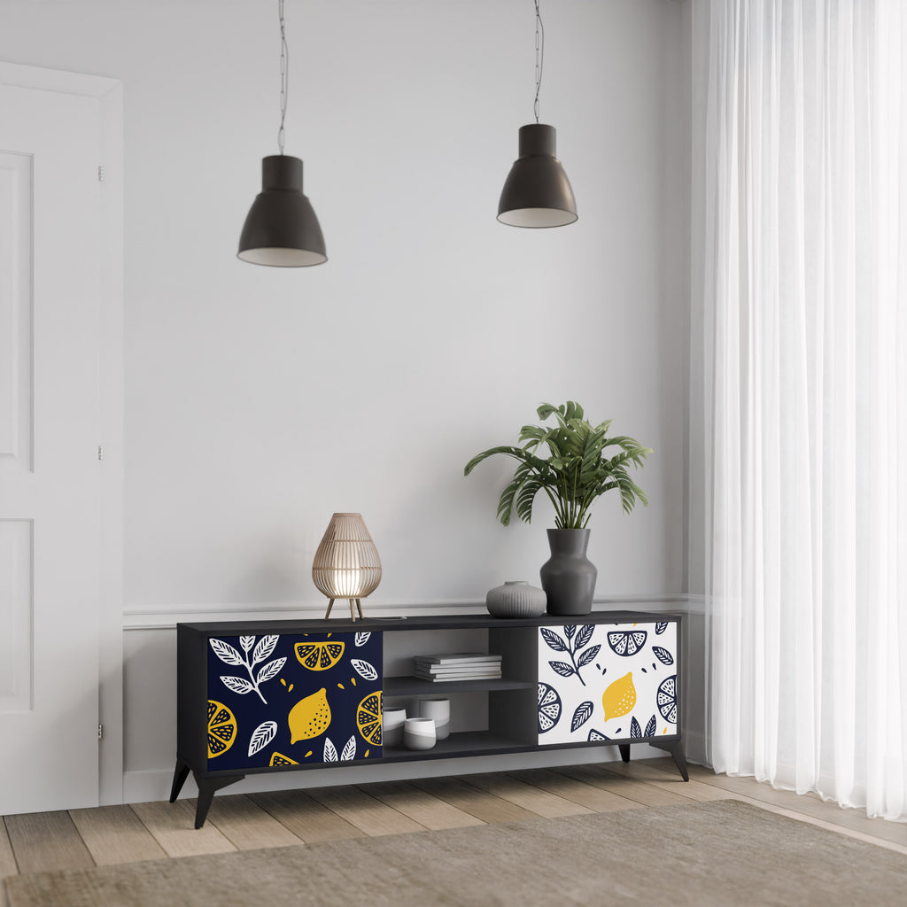 Mueble de TV de 2 puertas CITRUS BLACK AND WHITE con acabado negro