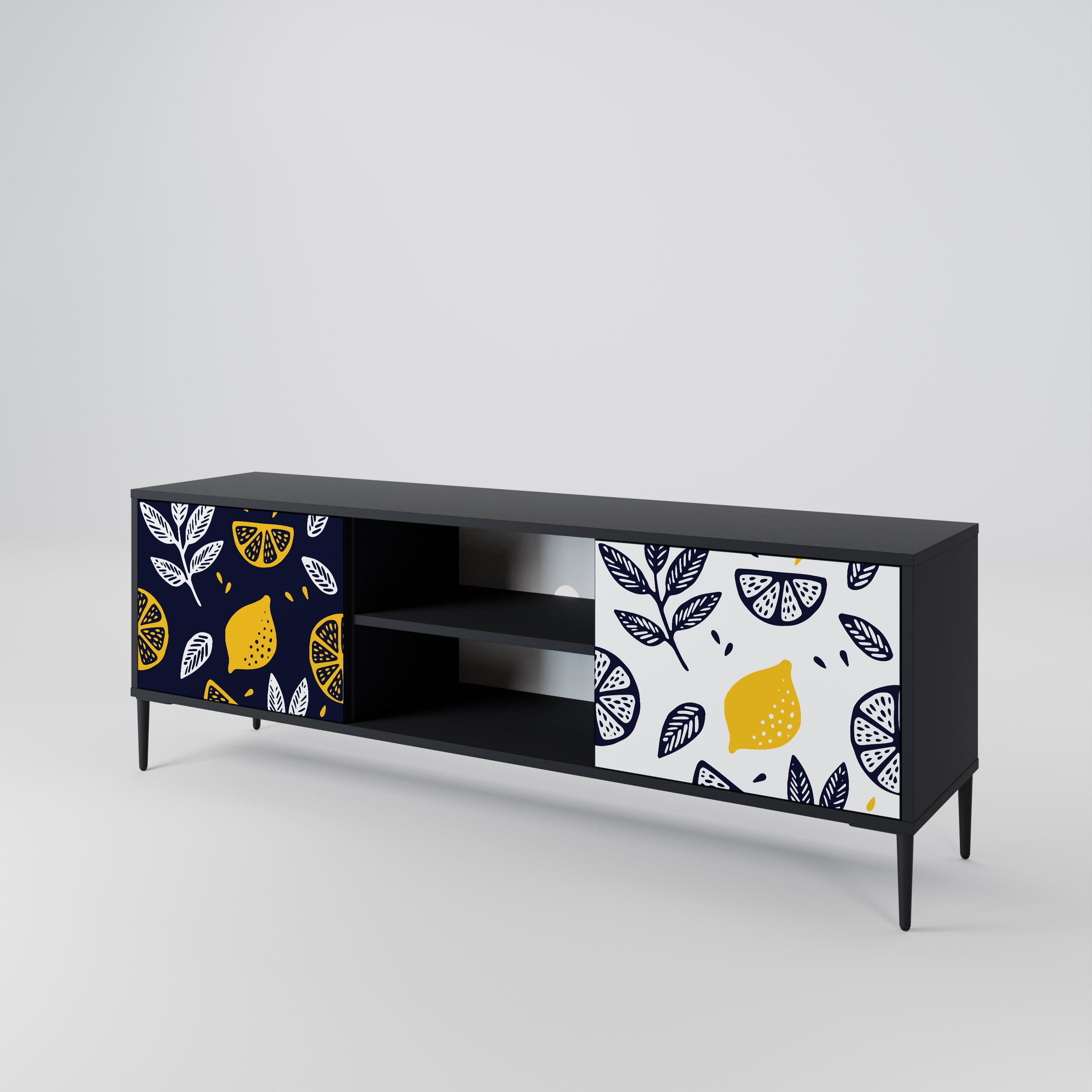 Mueble de TV de 2 puertas CITRUS BLACK AND WHITE con acabado negro
