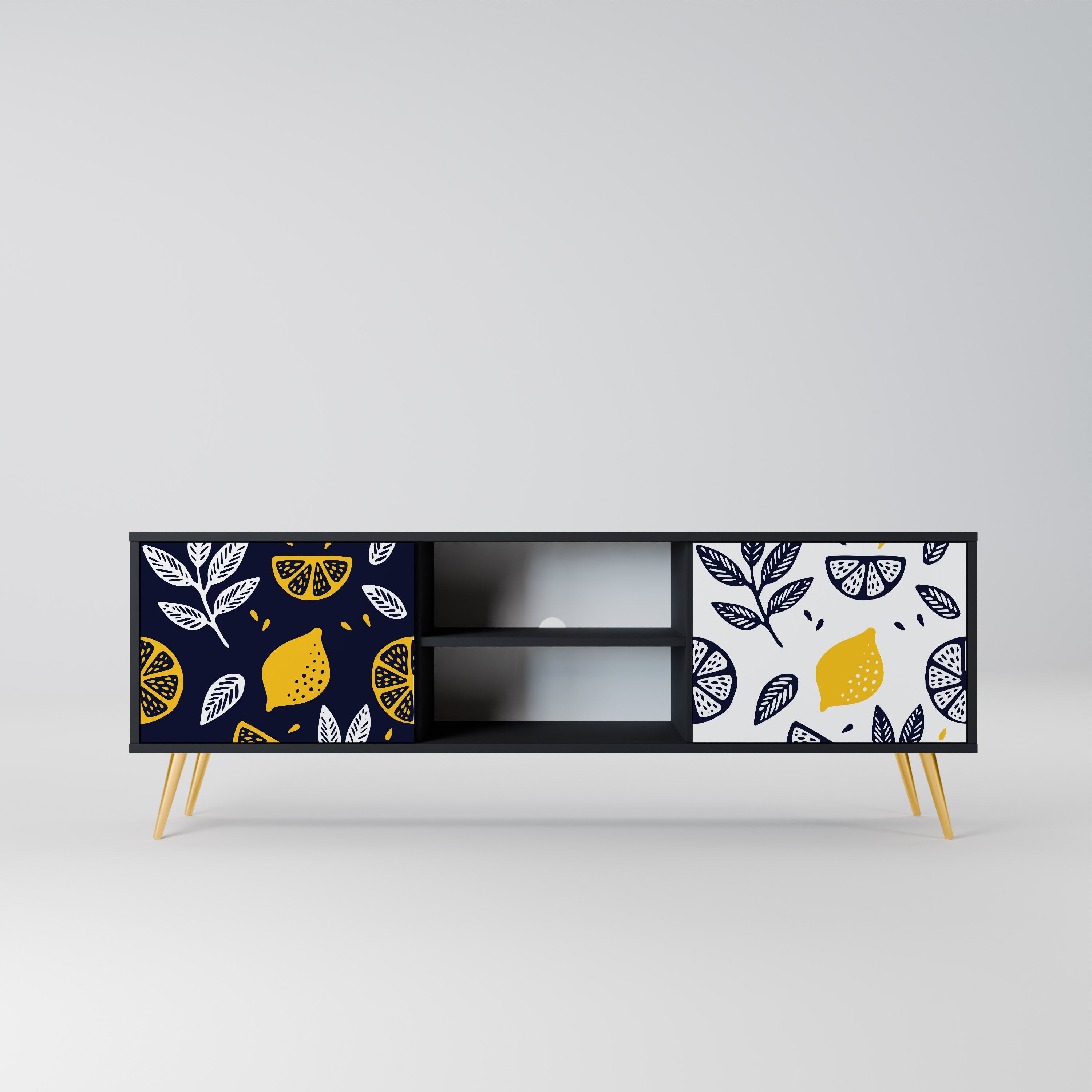 Mueble de TV de 2 puertas CITRUS BLACK AND WHITE con acabado negro