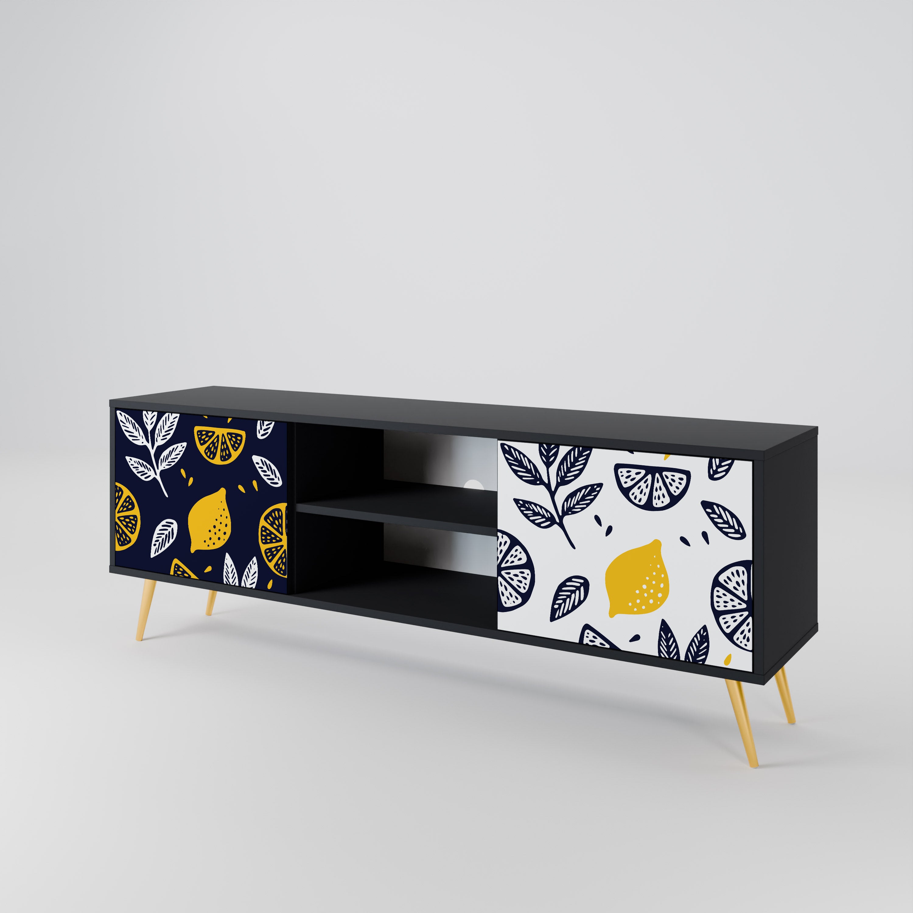 Mueble de TV de 2 puertas CITRUS BLACK AND WHITE con acabado negro