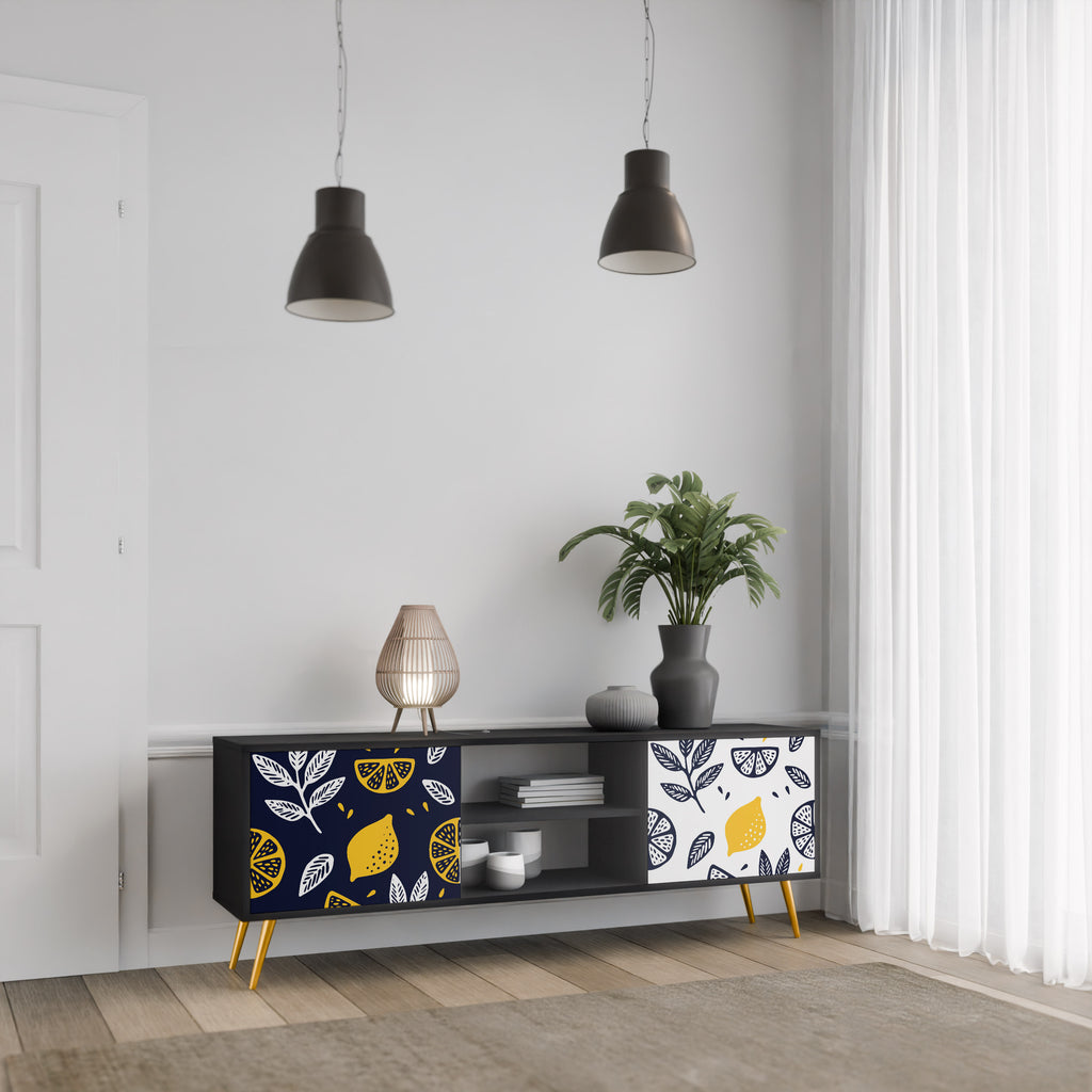 Mueble de TV de 2 puertas CITRUS BLACK AND WHITE con acabado negro