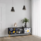 CITRUS BLACK AND WHITE Mueble de TV de 2 Puertas en Acabado Negro