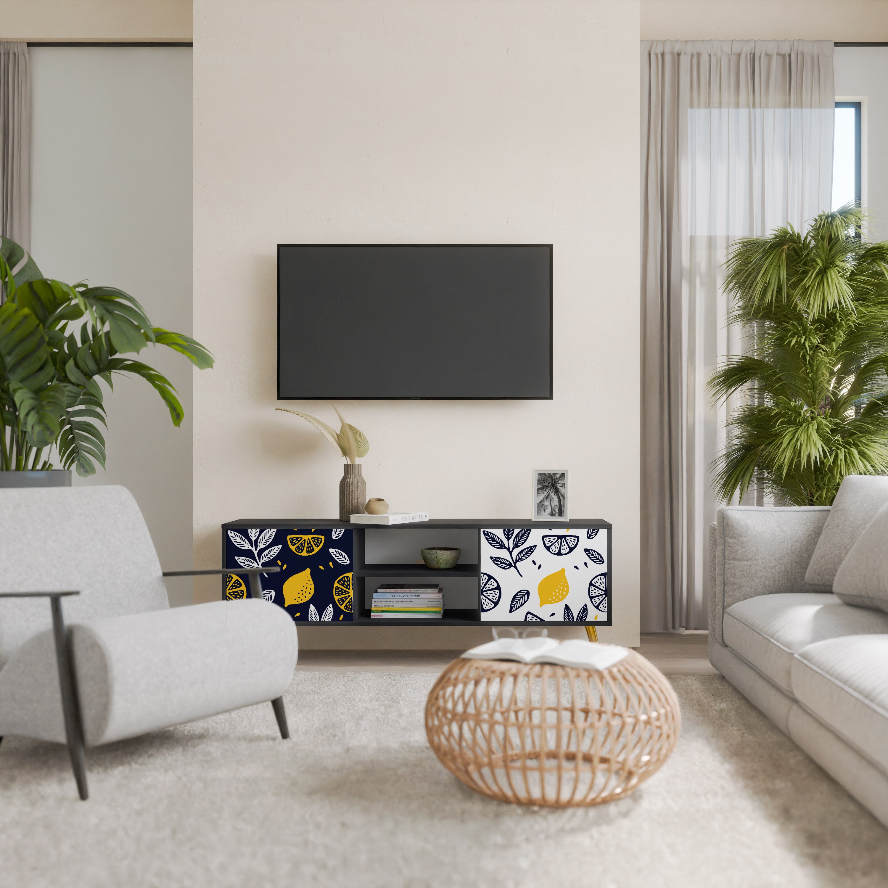 Mueble de TV de 2 puertas CITRUS BLACK AND WHITE con acabado negro