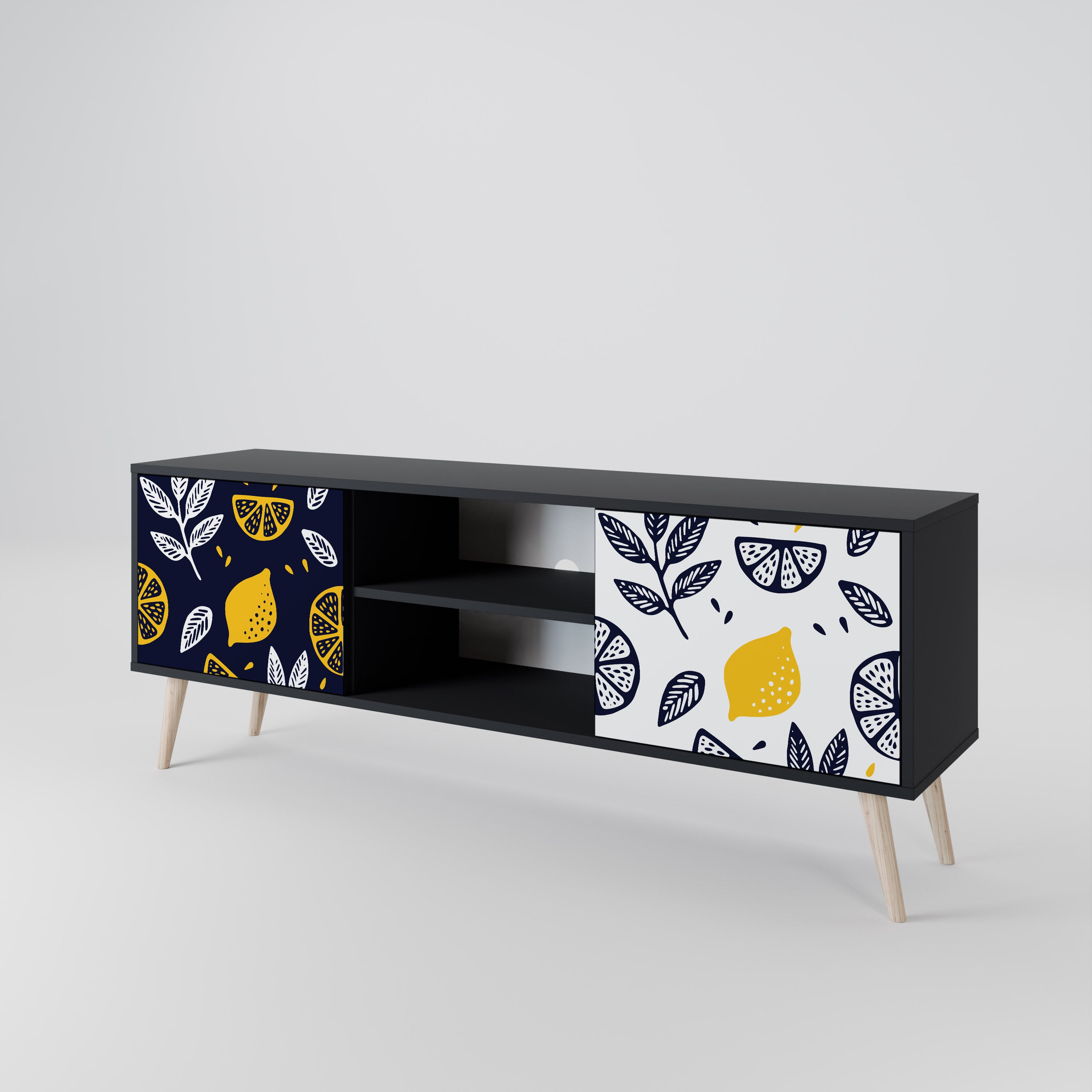 Mueble de TV de 2 puertas CITRUS BLACK AND WHITE con acabado negro