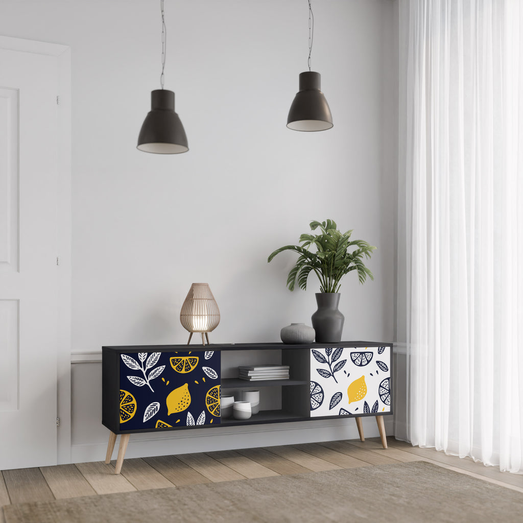 Mueble de TV de 2 puertas CITRUS BLACK AND WHITE con acabado negro