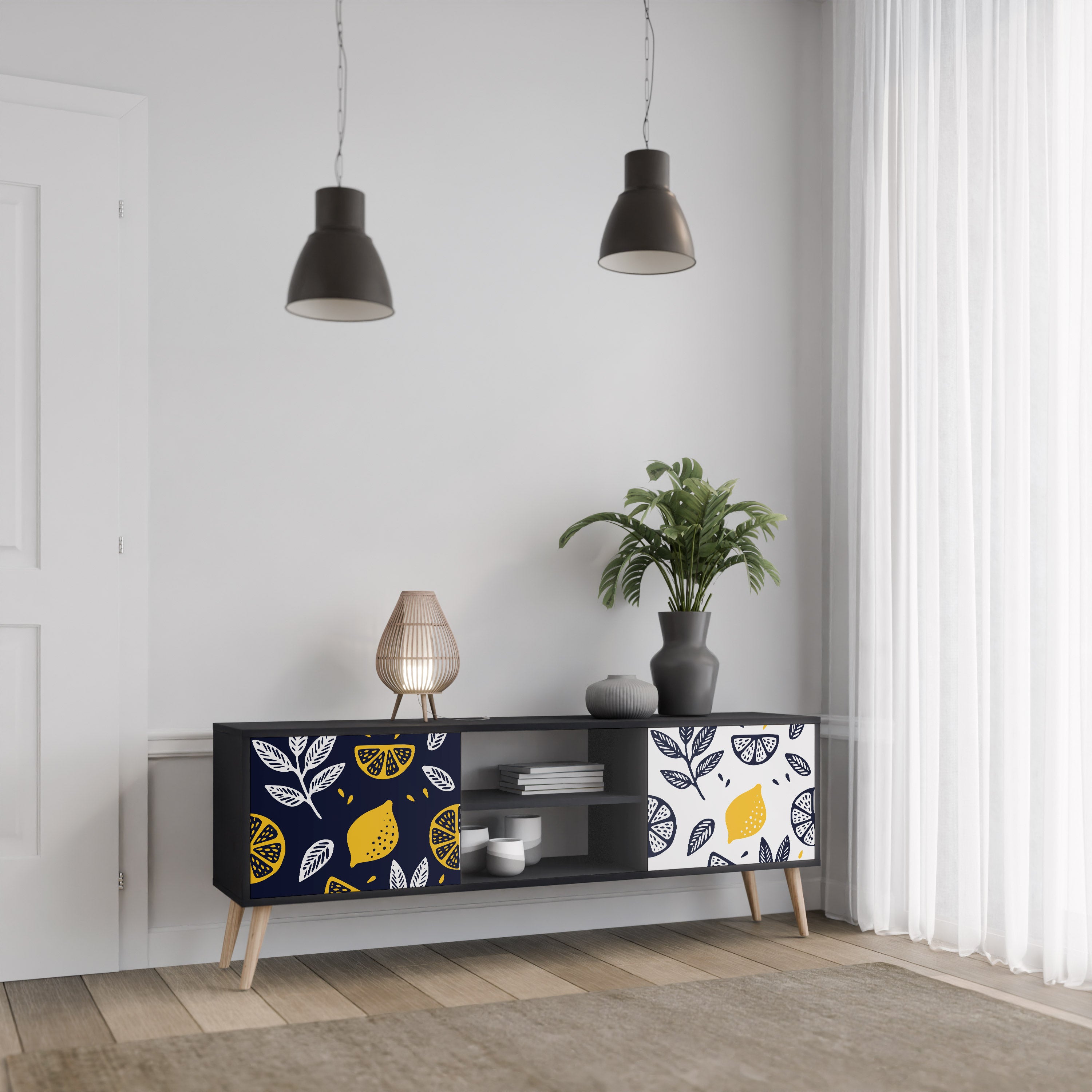 Mueble de TV de 2 puertas CITRUS BLACK AND WHITE con acabado negro
