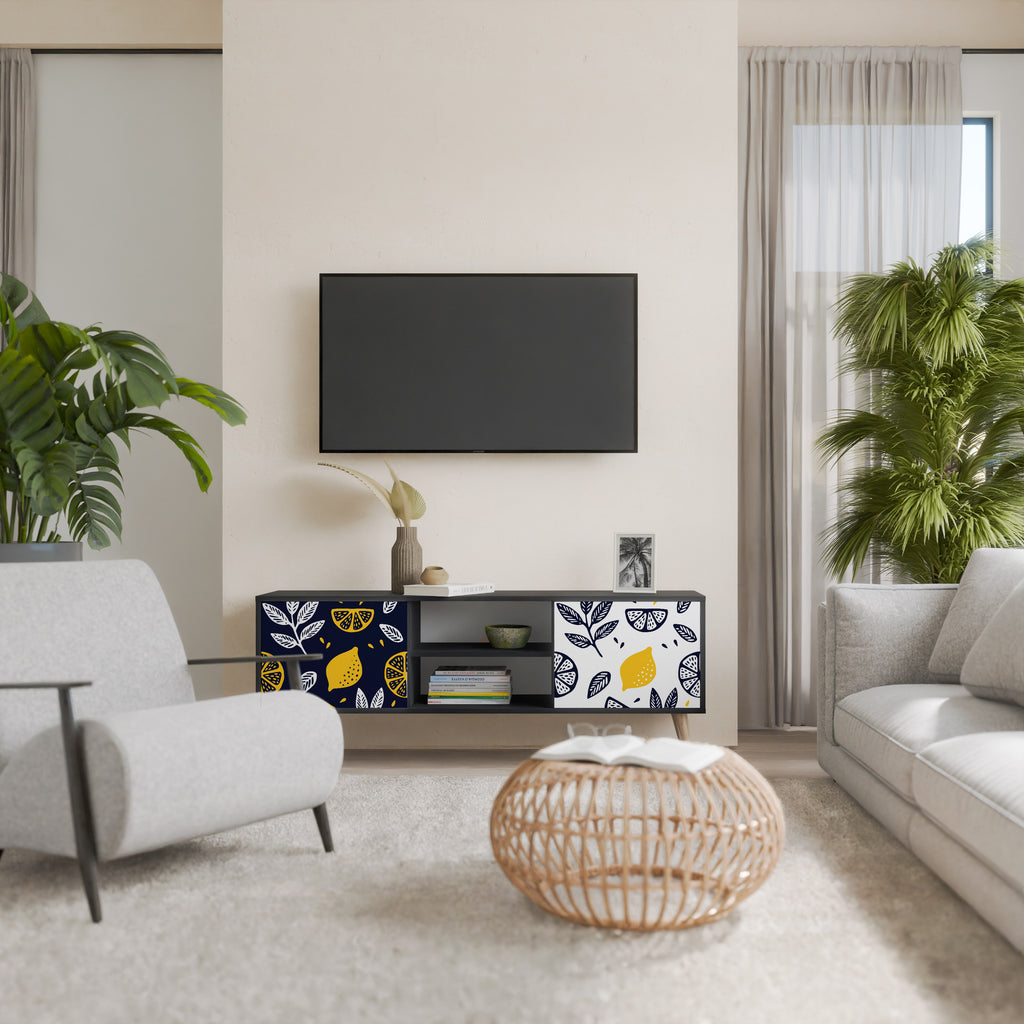Mueble de TV de 2 puertas CITRUS BLACK AND WHITE con acabado negro