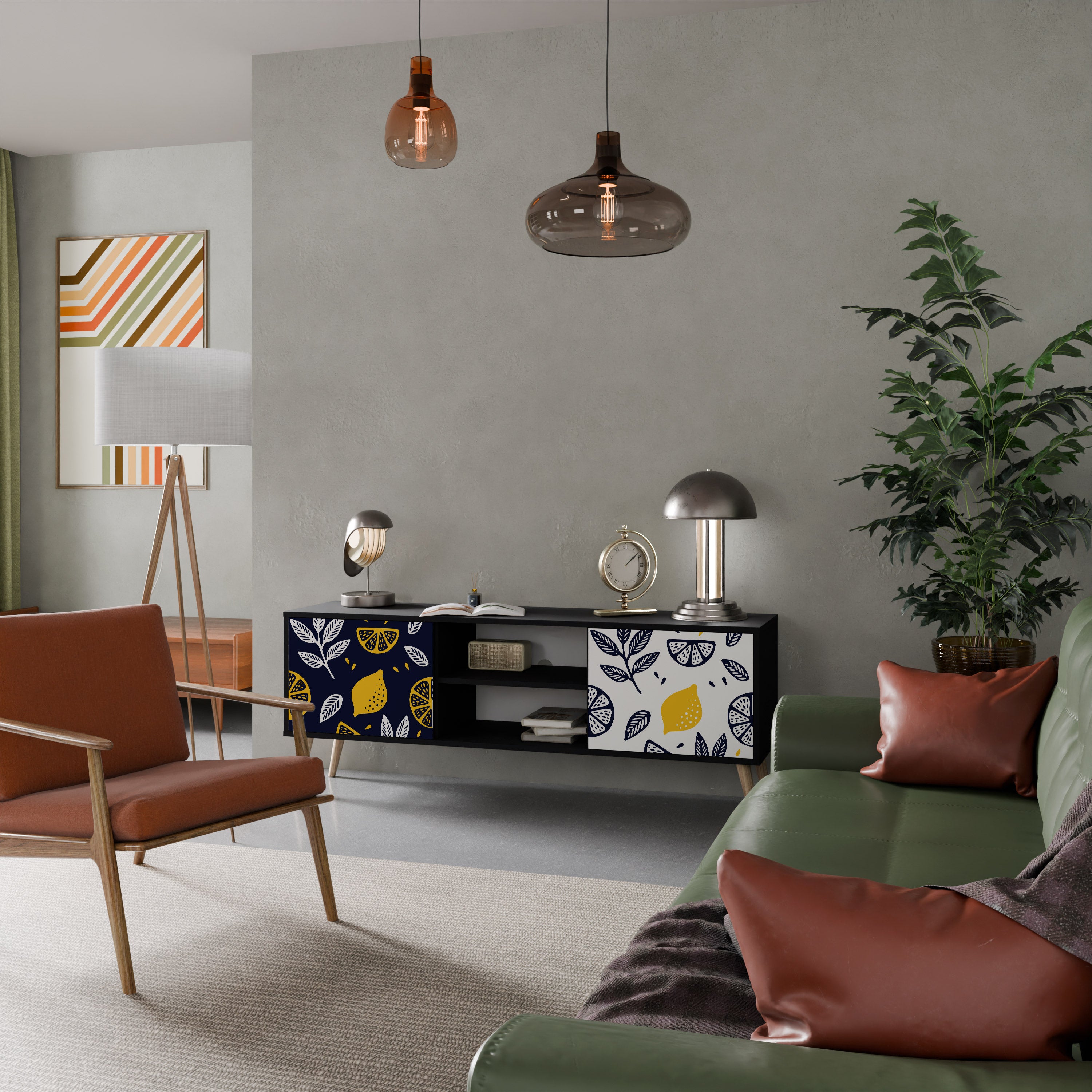 Mueble de TV de 2 puertas CITRUS BLACK AND WHITE con acabado negro
