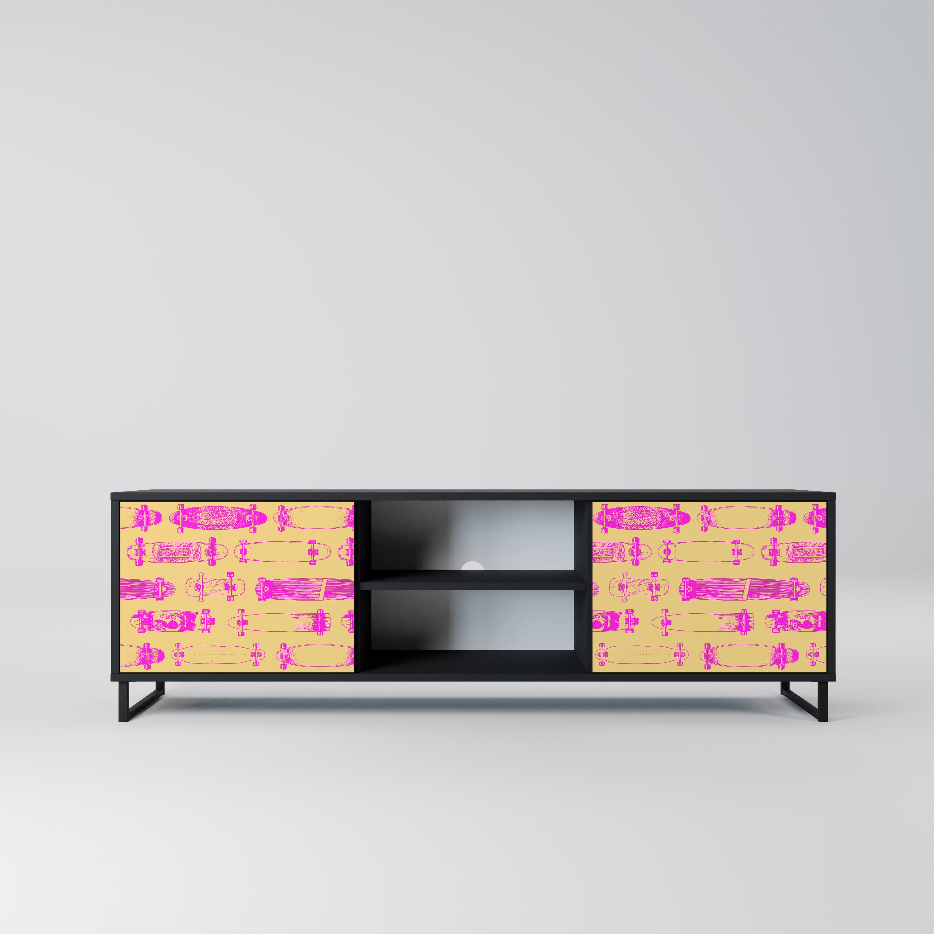 Mueble de TV de 2 puertas SKATEBOARD ARTISTRY con acabado negro