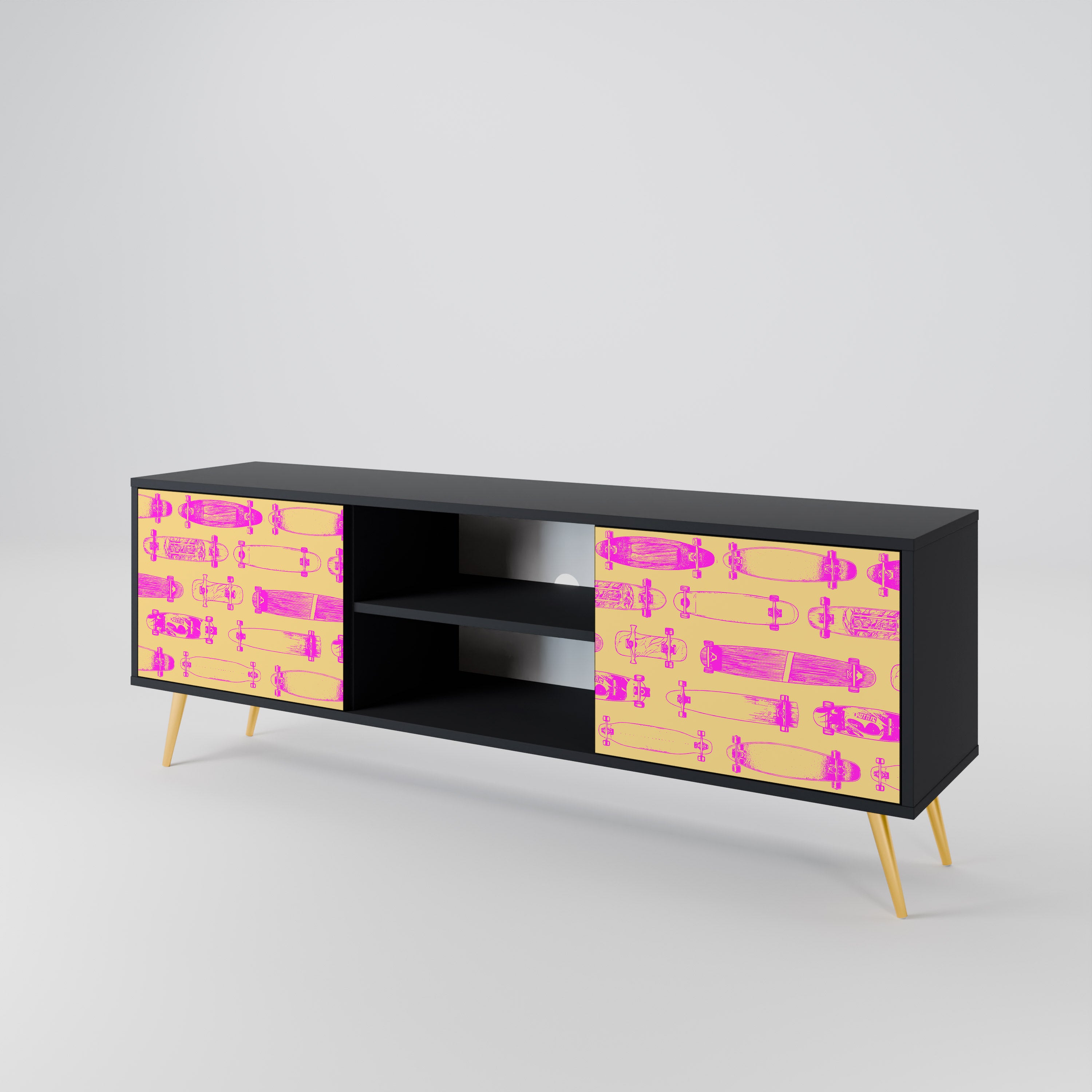 Mueble de TV de 2 puertas SKATEBOARD ARTISTRY con acabado negro